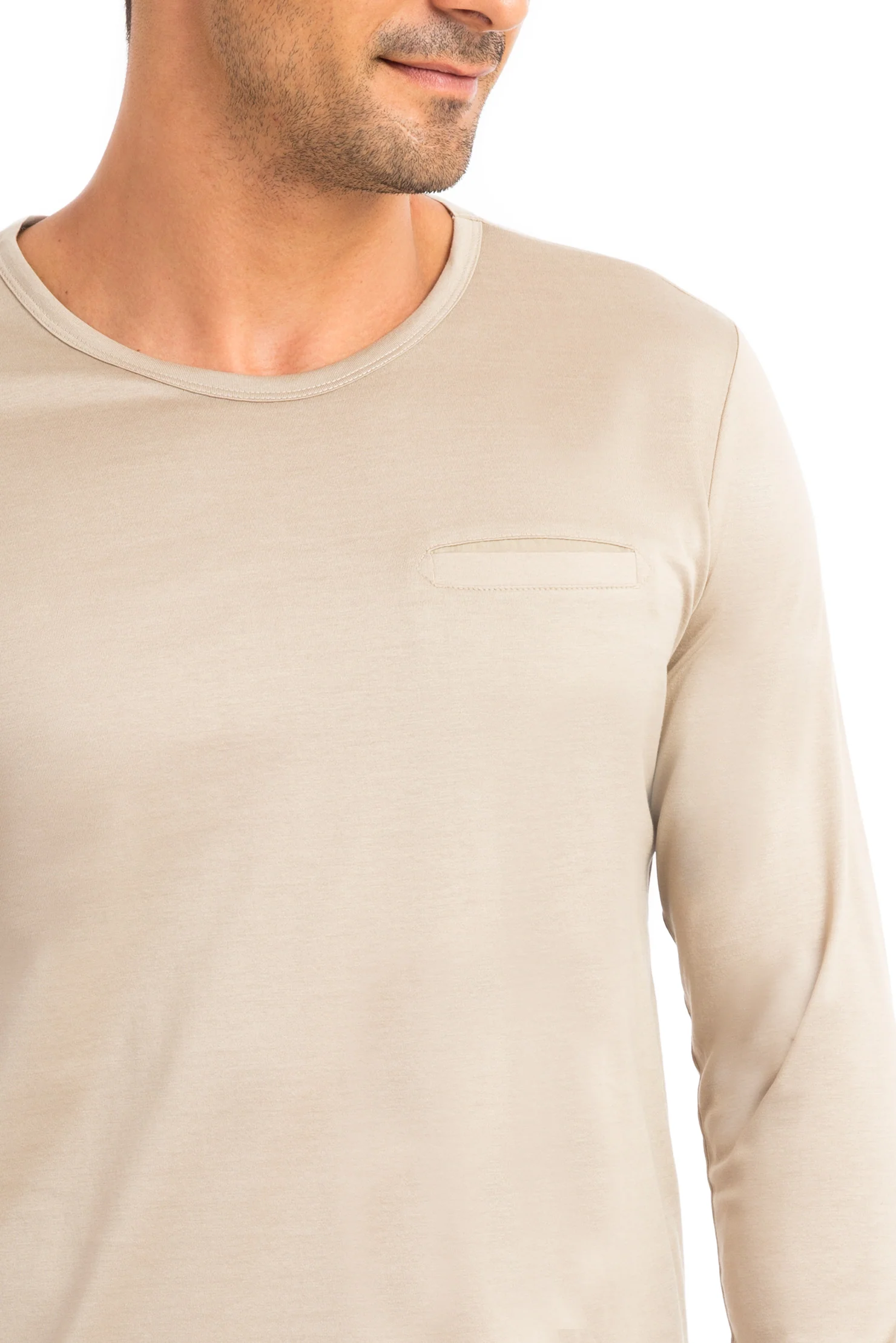 Bej Bisiklet Yaka Regular Fit Pamuk Sweatshirt - Image 2