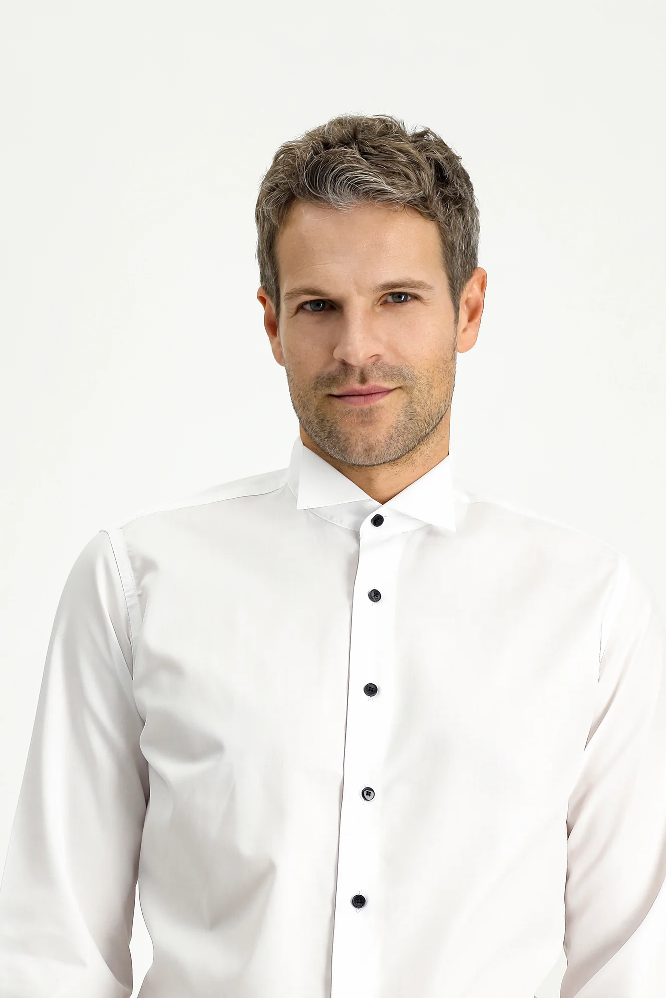 Beyaz Ata Yaka Slim Fit Dar Kesim Pamuk Gömlek - Image 3