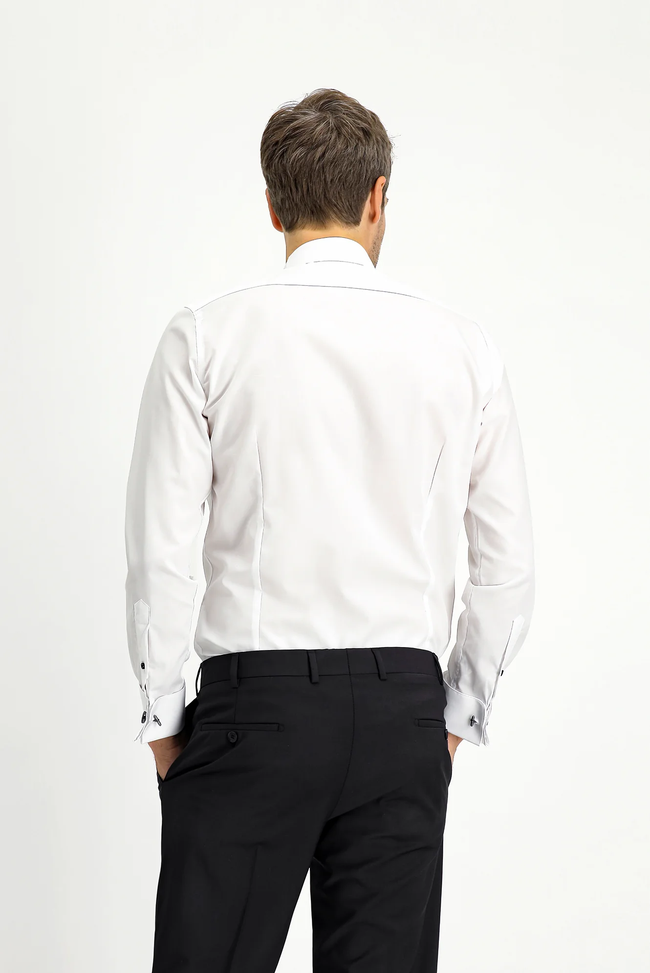 Beyaz Ata Yaka Slim Fit Dar Kesim Pamuk Gömlek - Image 4