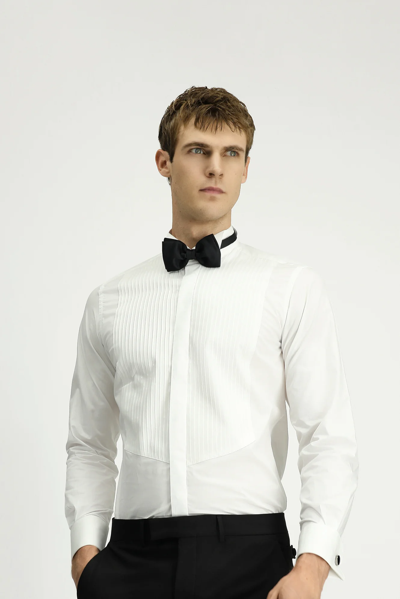 Beyaz Ata Yaka Slim Fit Dar Kesim Piliseli Pamuk Gömlek - Image 3