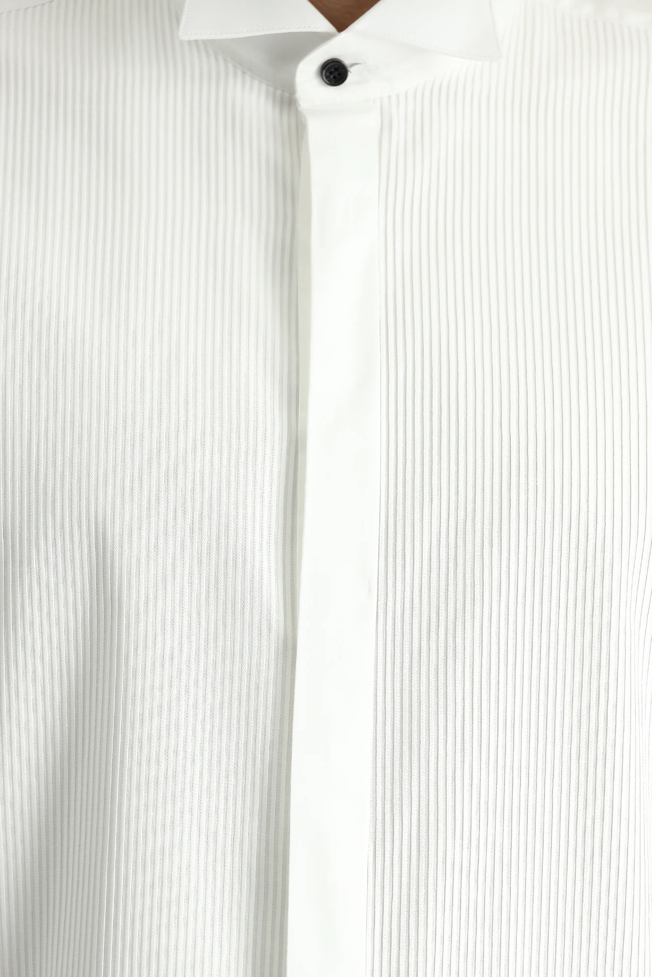 Beyaz Ata Yaka Slim Fit Dar Kesim Piliseli Pamuk Gömlek - Image 5
