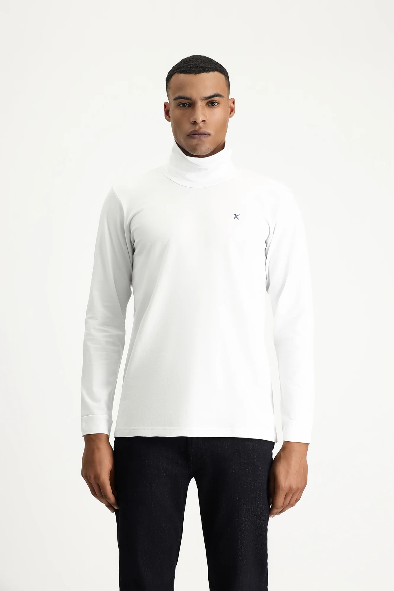 Beyaz Balıkçı Yaka Slim Fit Dar Kesim Pamuklu Sweatshirt - Image 3