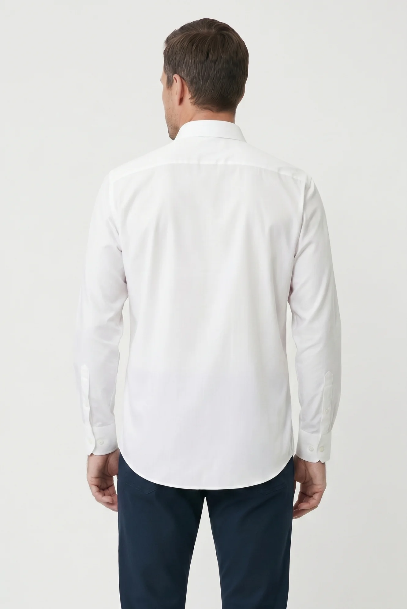 Beyaz-Beyaz Uzun Kol Regular Fit Düz Pamuklu Non Iron 2'li Gömlek Seti - Image 5