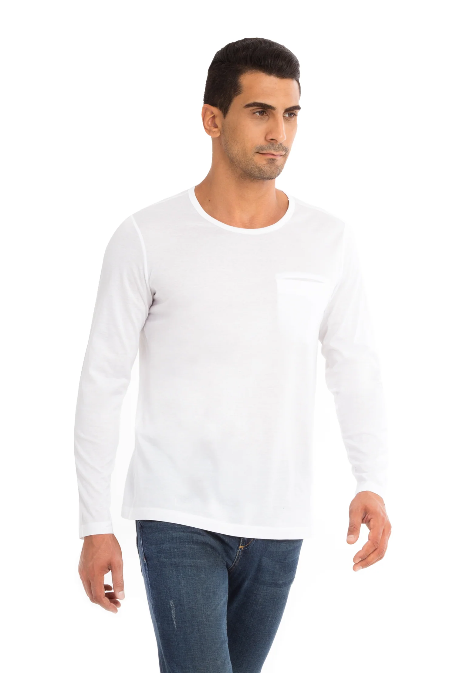 Beyaz Bisiklet Yaka Regular Fit Pamuk Sweatshirt