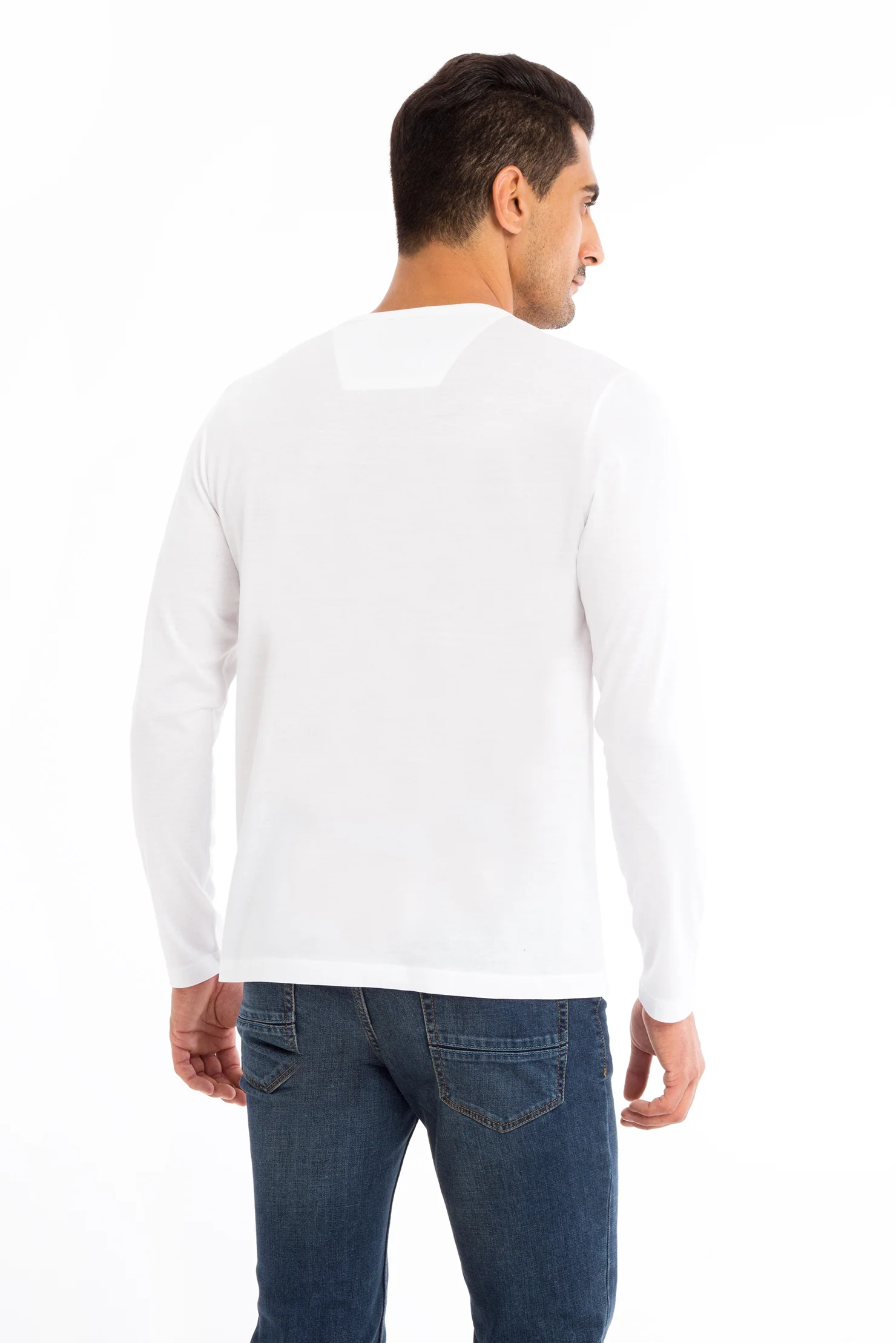 Beyaz Bisiklet Yaka Regular Fit Pamuk Sweatshirt - Image 3