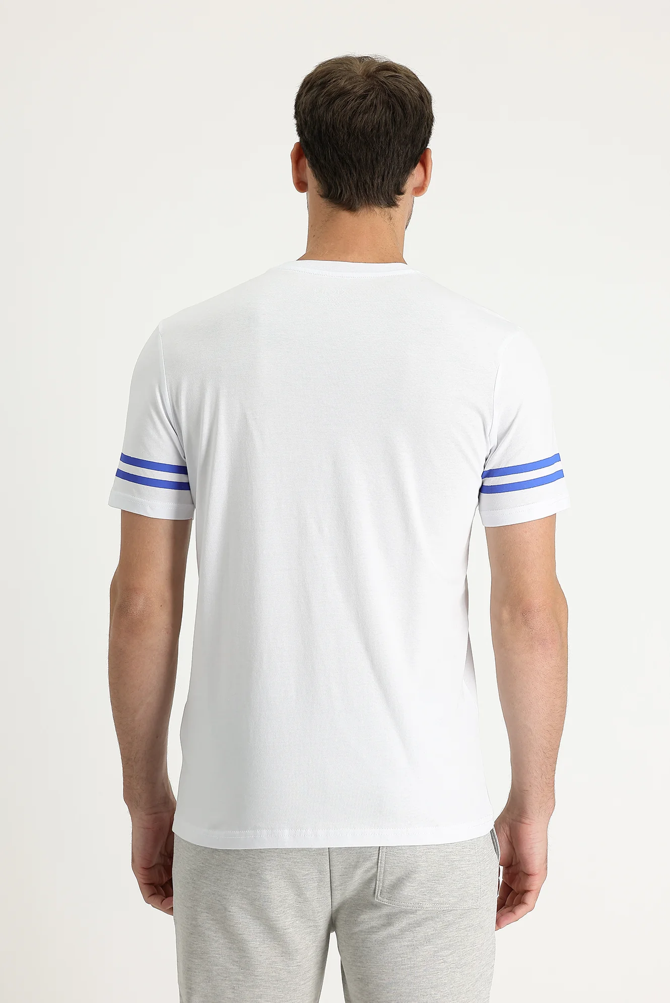 Beyaz Bisiklet Yaka Slim Fit Dar Kesim Baskılı Pamuk Tişört - Image 3