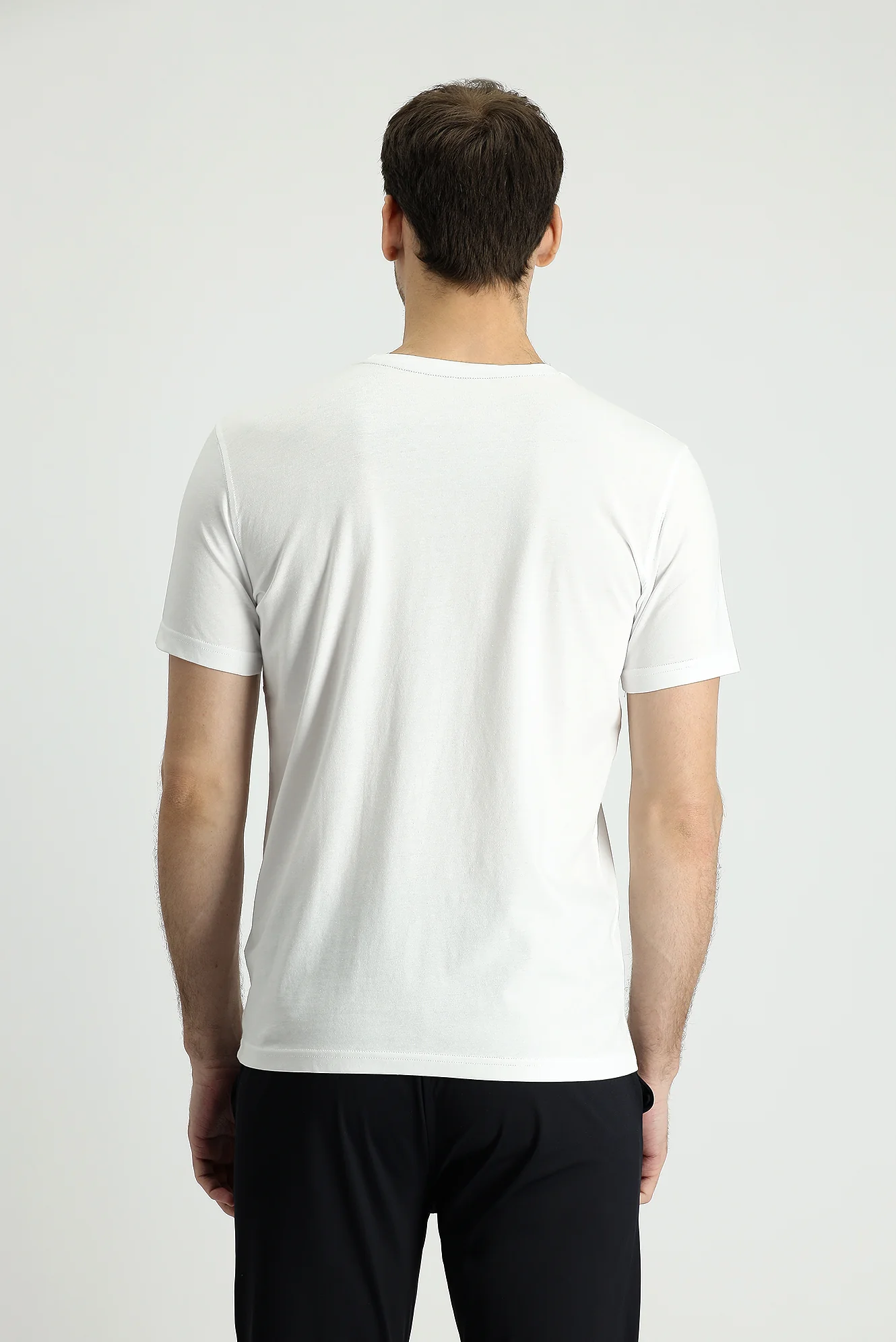 Beyaz Bisiklet Yaka Slim Fit Dar Kesim Baskılı Pamuk Tişört - Image 3