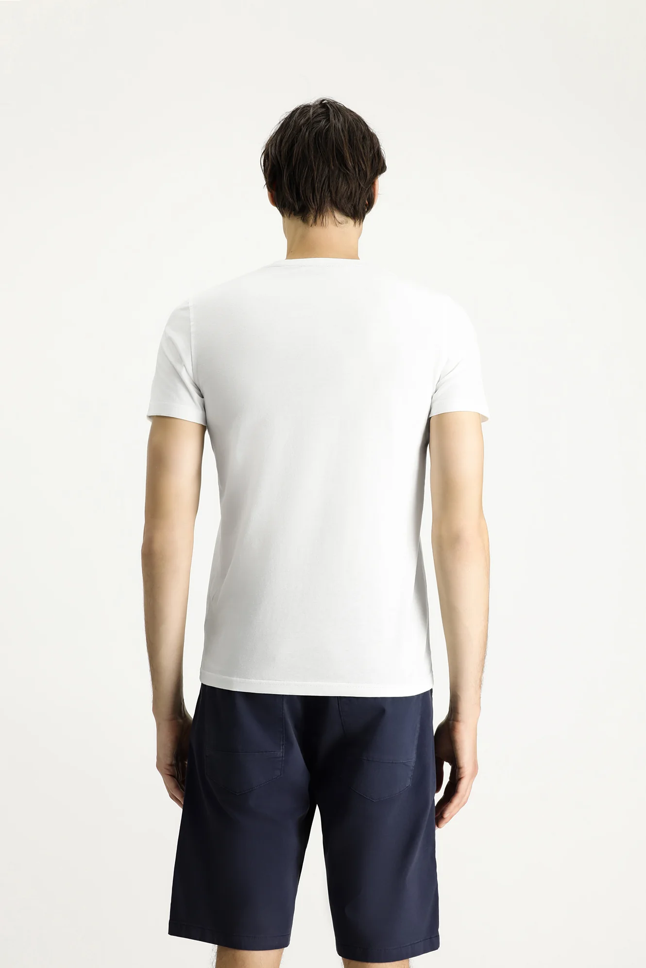 Beyaz Bisiklet Yaka Slim Fit Dar Kesim Baskılı Pamuk Tişört - Image 4