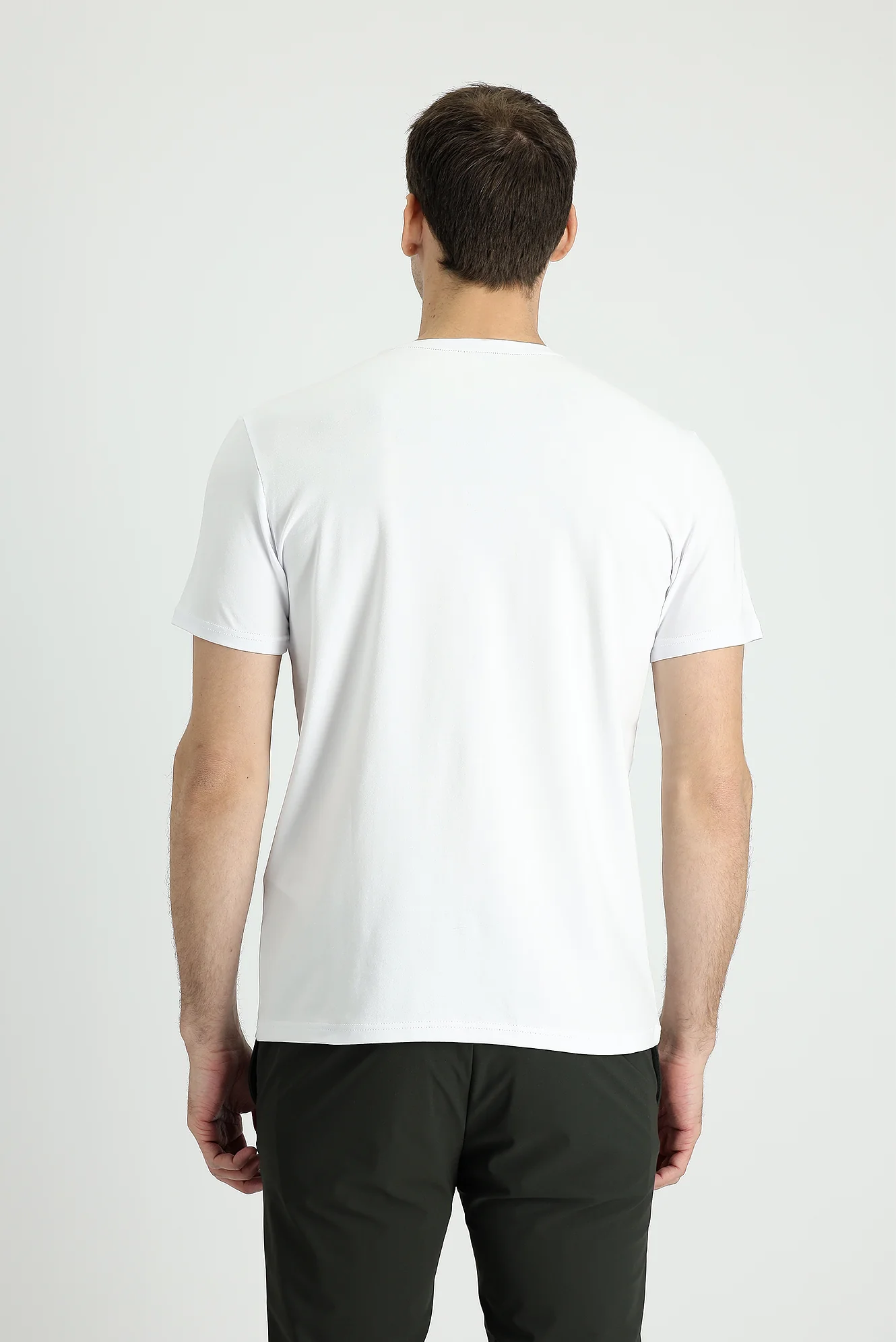 Beyaz Bisiklet Yaka Slim Fit Dar Kesim Süprem Tişört - Image 2