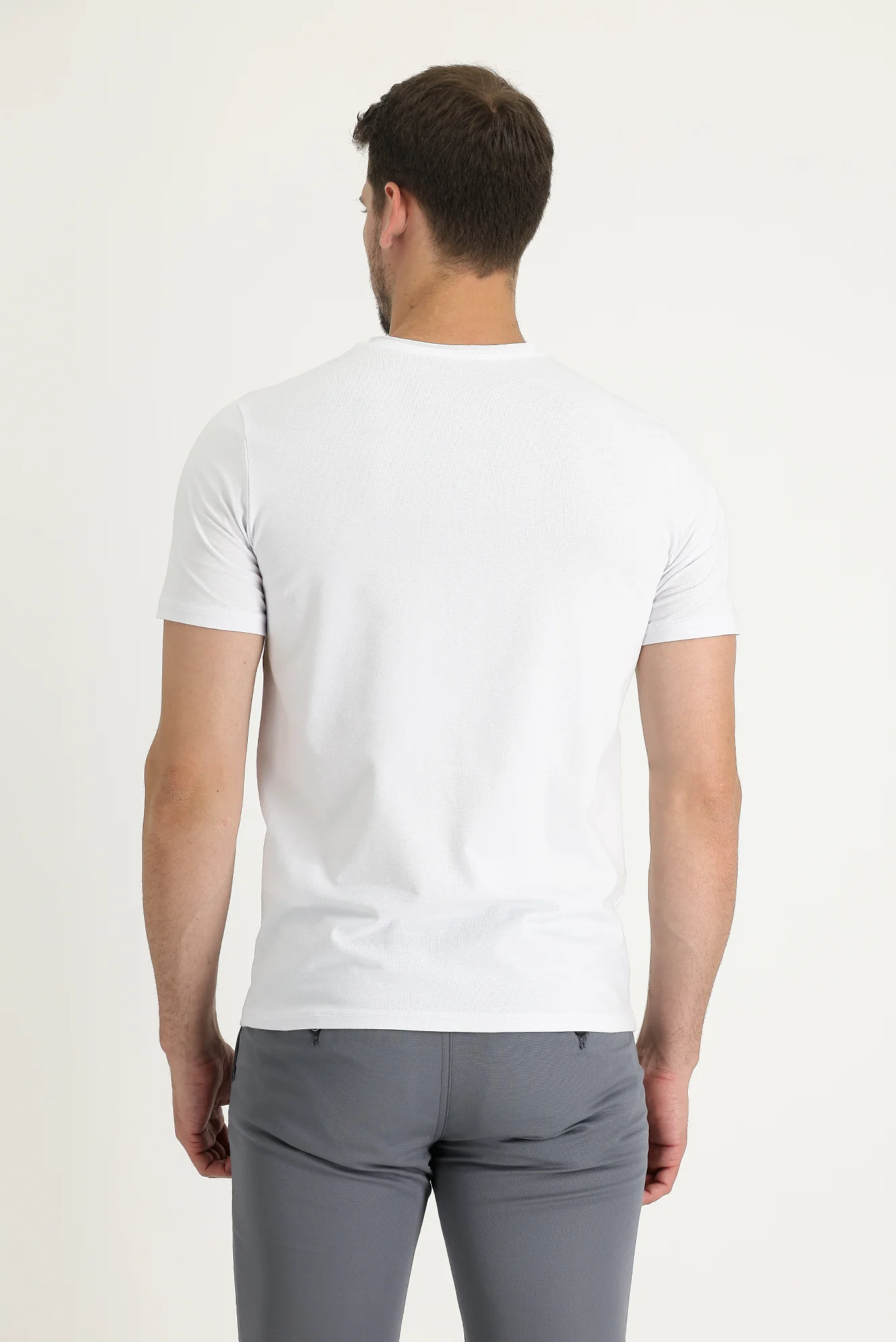 Beyaz Bisiklet Yaka Slim Fit Dar Kesim Tişört - Image 3