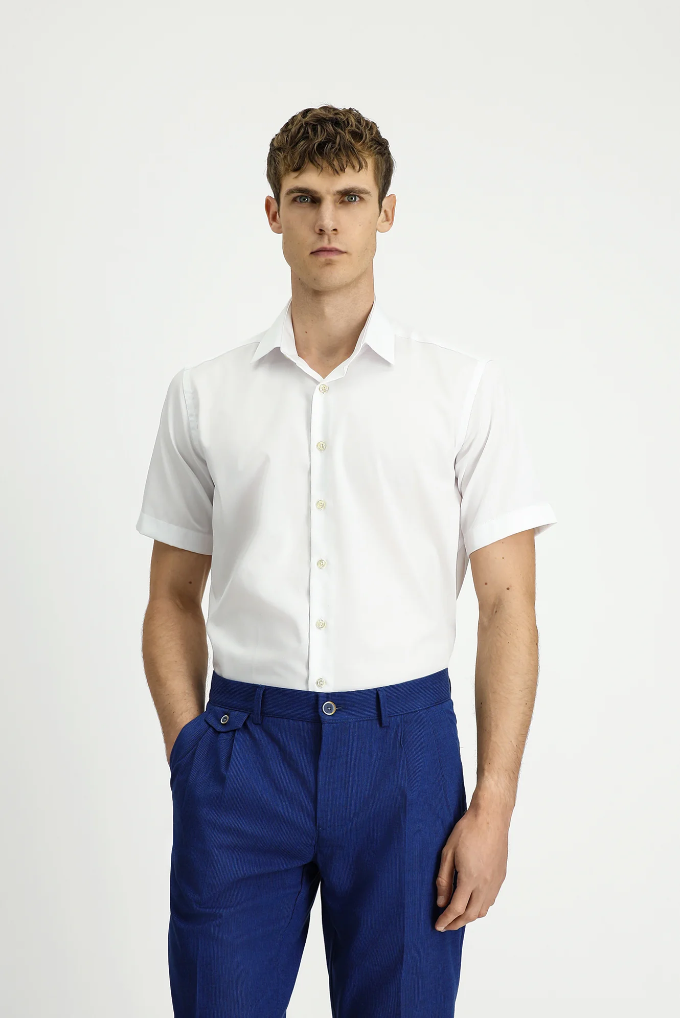 Beyaz Kısa Kol Regular Fit Non Iron Pamuklu Gömlek