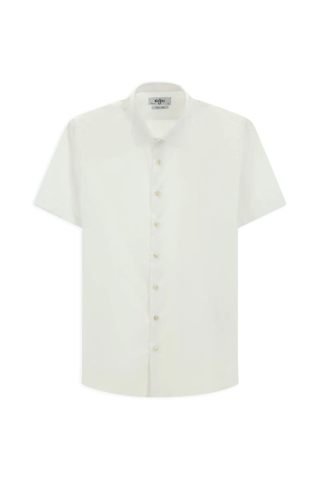 Beyaz Kısa Kol Regular Fit Non Iron Pamuklu Gömlek - Image 7