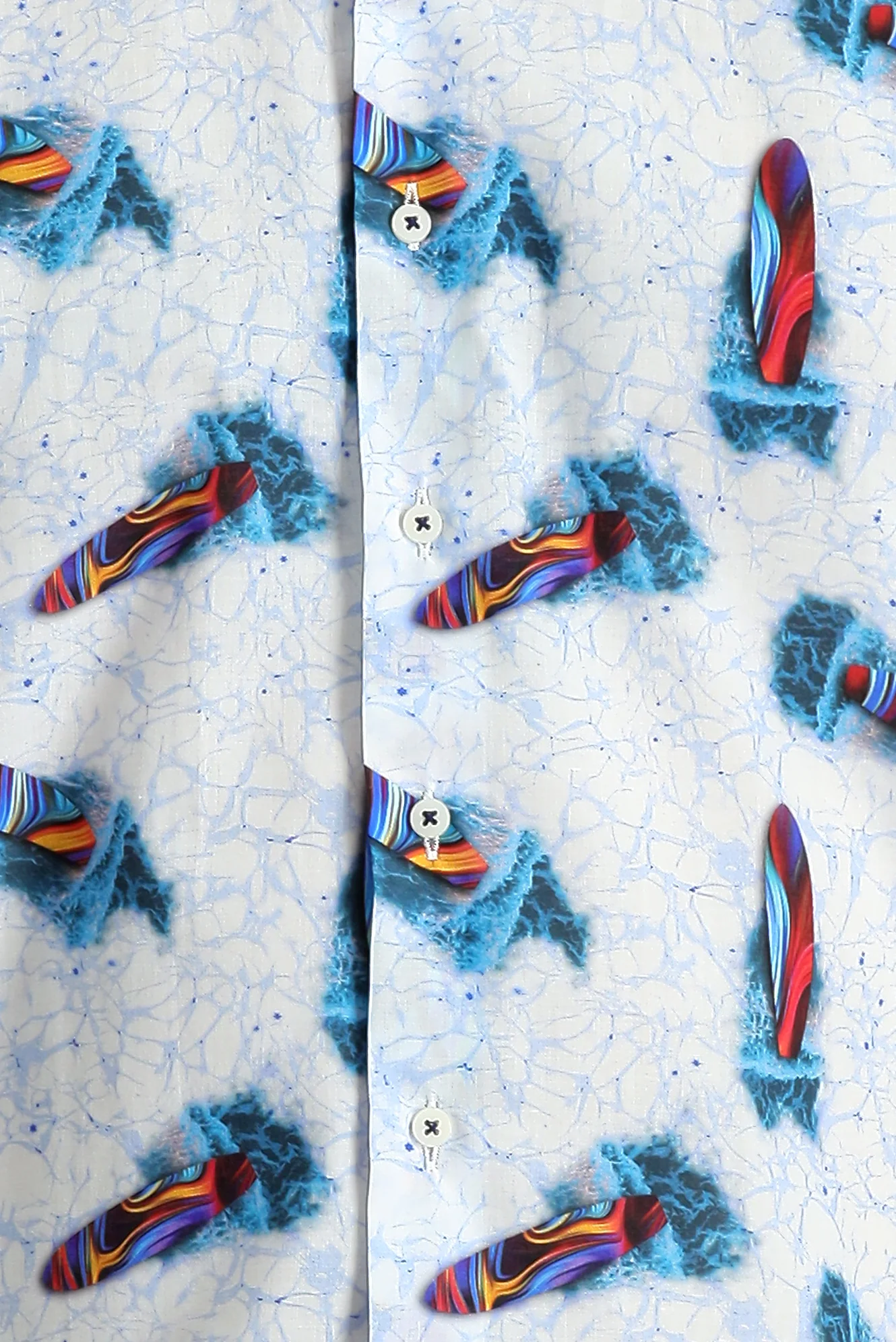 Beyaz Kısa Kol Slim Fit Dar Kesim Baskılı Pamuk Gömlek - Image 4