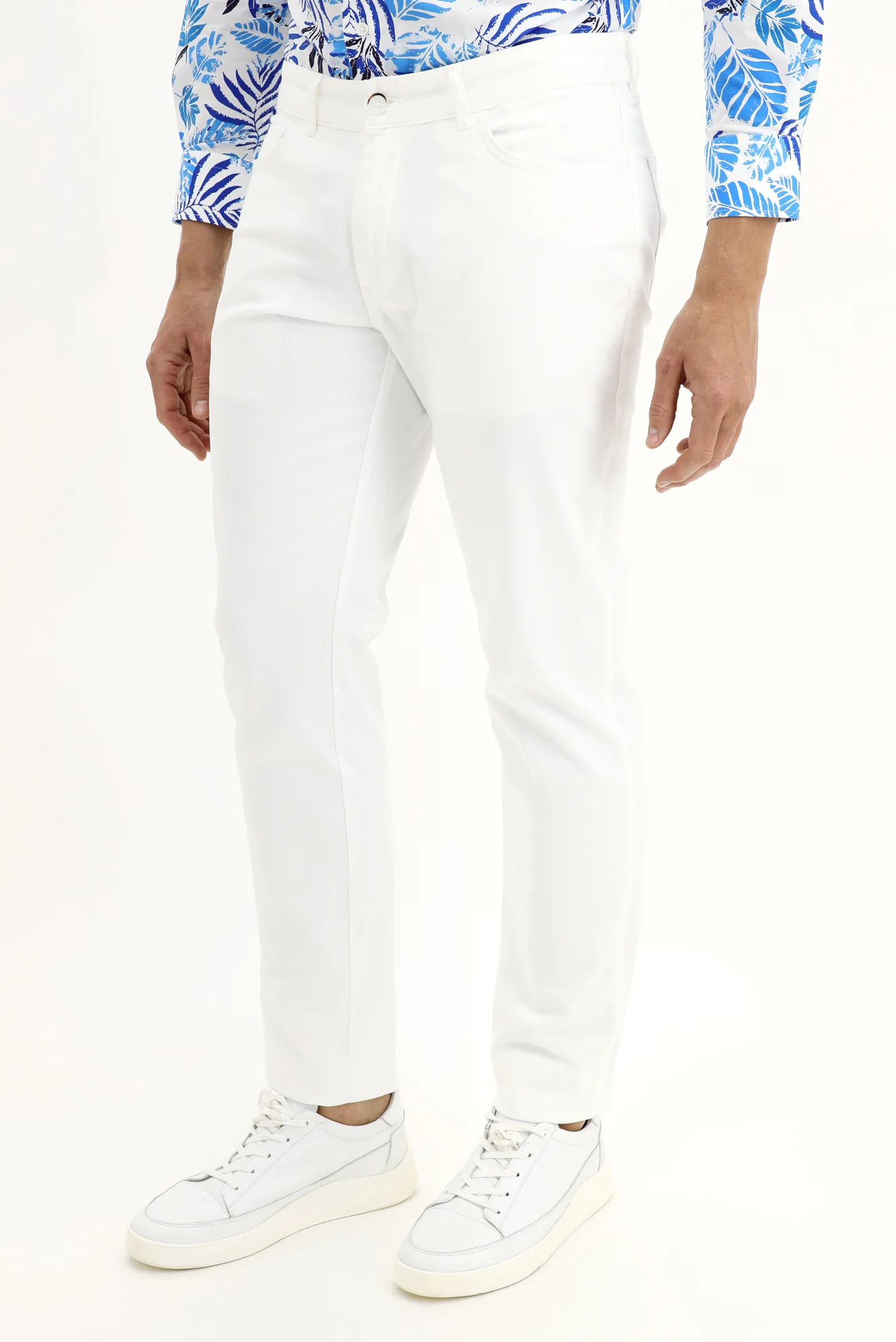 Beyaz Regular Fit Standart Kesim Likralı Kanvas / Chino Pantolon - Image 2