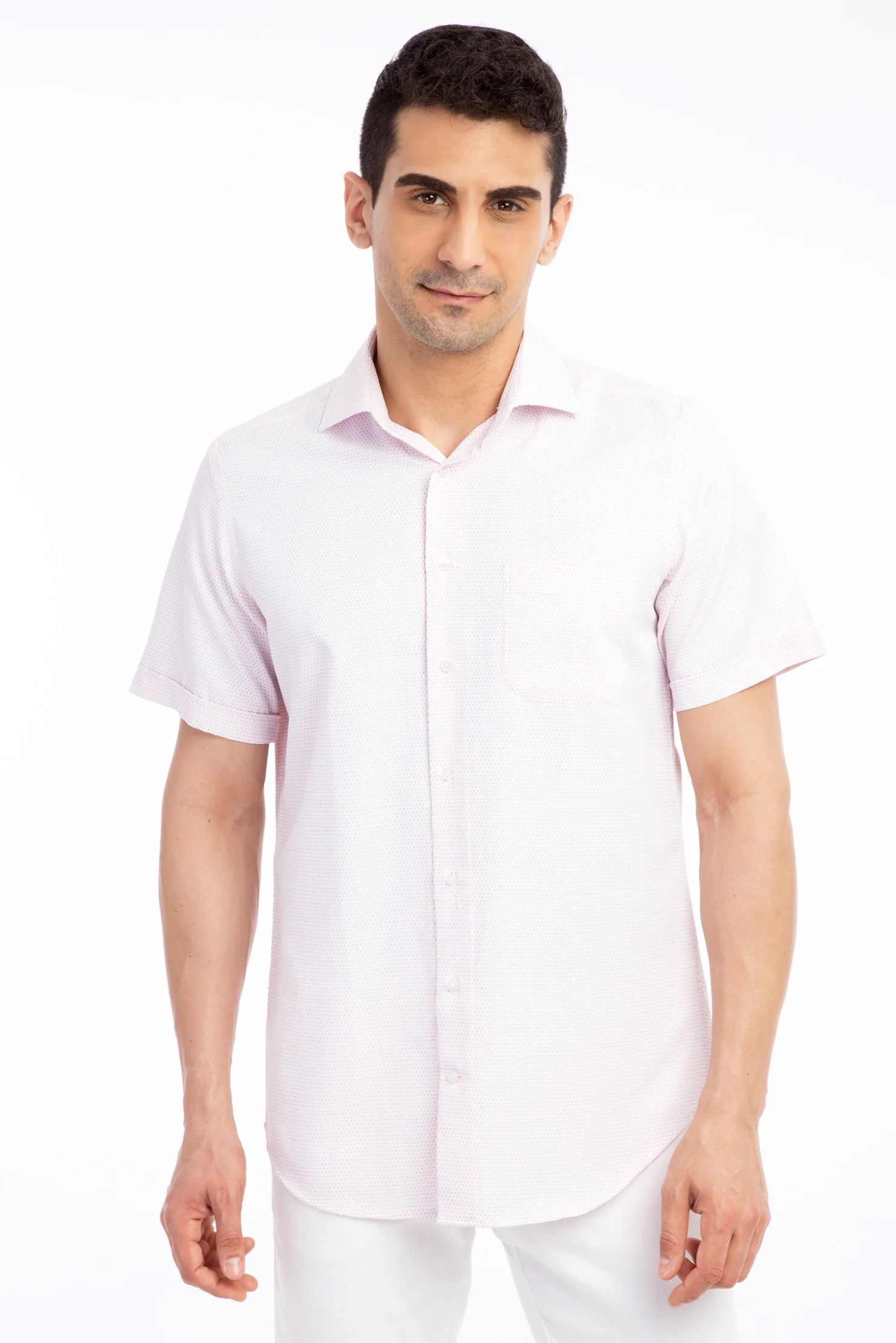 Beyaz Kısa Kol Regular Fit Desenli Gömlek - Image 2