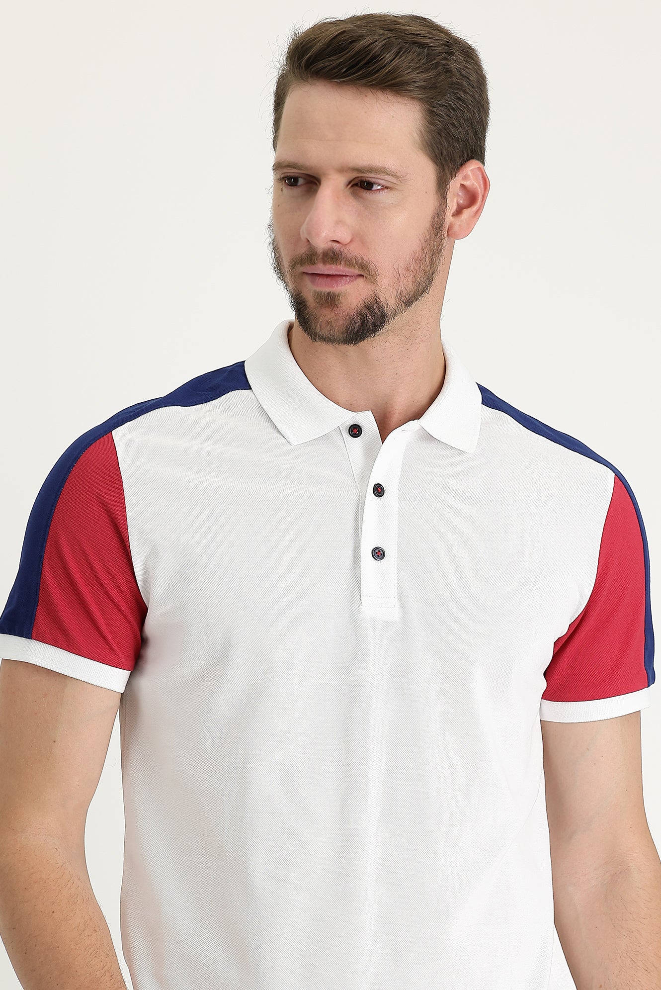 Beyaz Polo Yaka Regular Fit Desenli Pamuk Tişört - Image 2