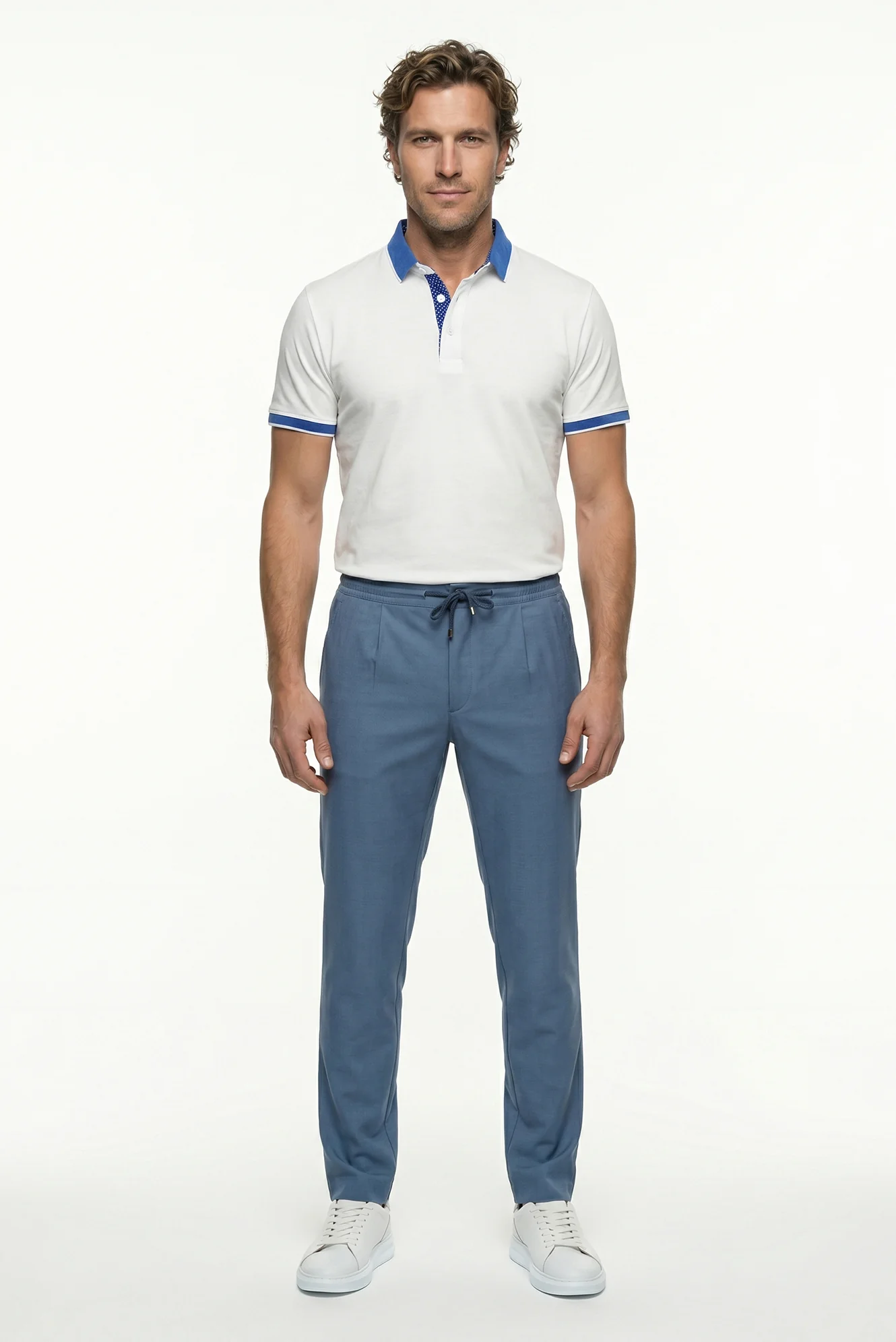 Beyaz Polo Yaka Regular Fit Desenli Pamuklu Tişört - Image 4