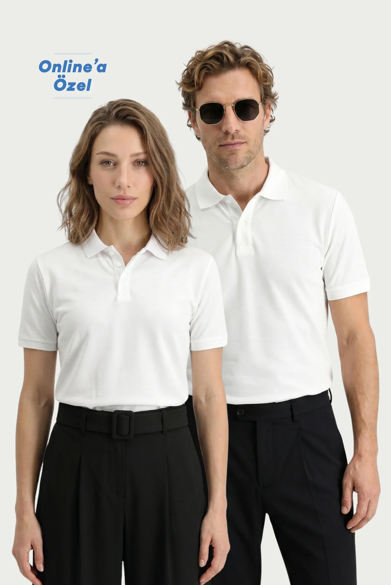 Beyaz Polo Yaka Regular Fit Nakışlı Pamuk Tişört