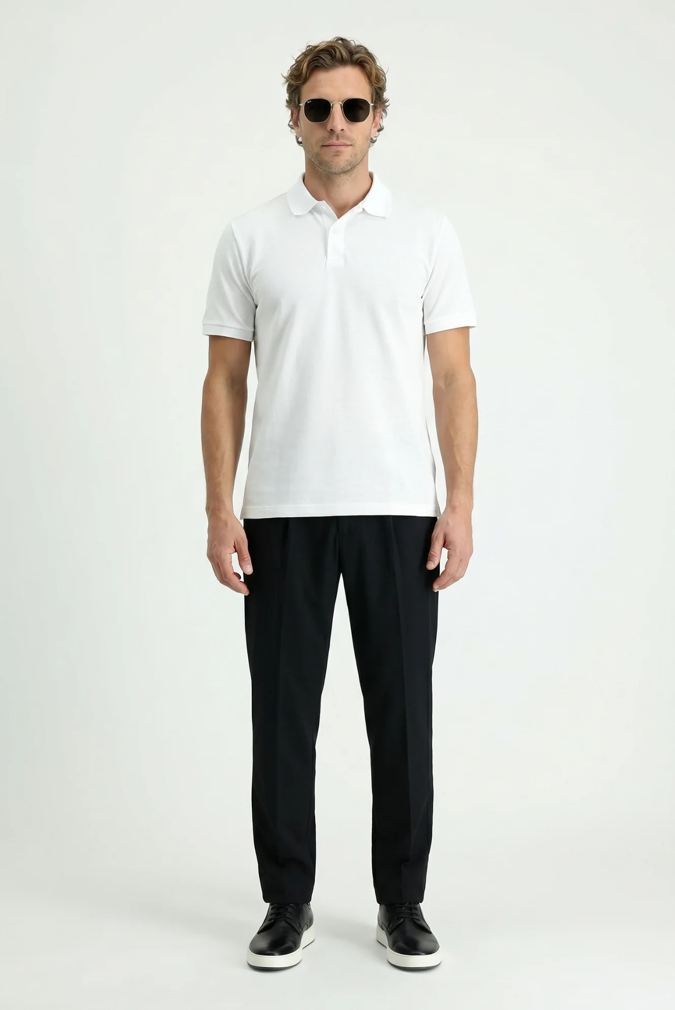Beyaz Polo Yaka Regular Fit Nakışlı Pamuk Tişört - Image 5