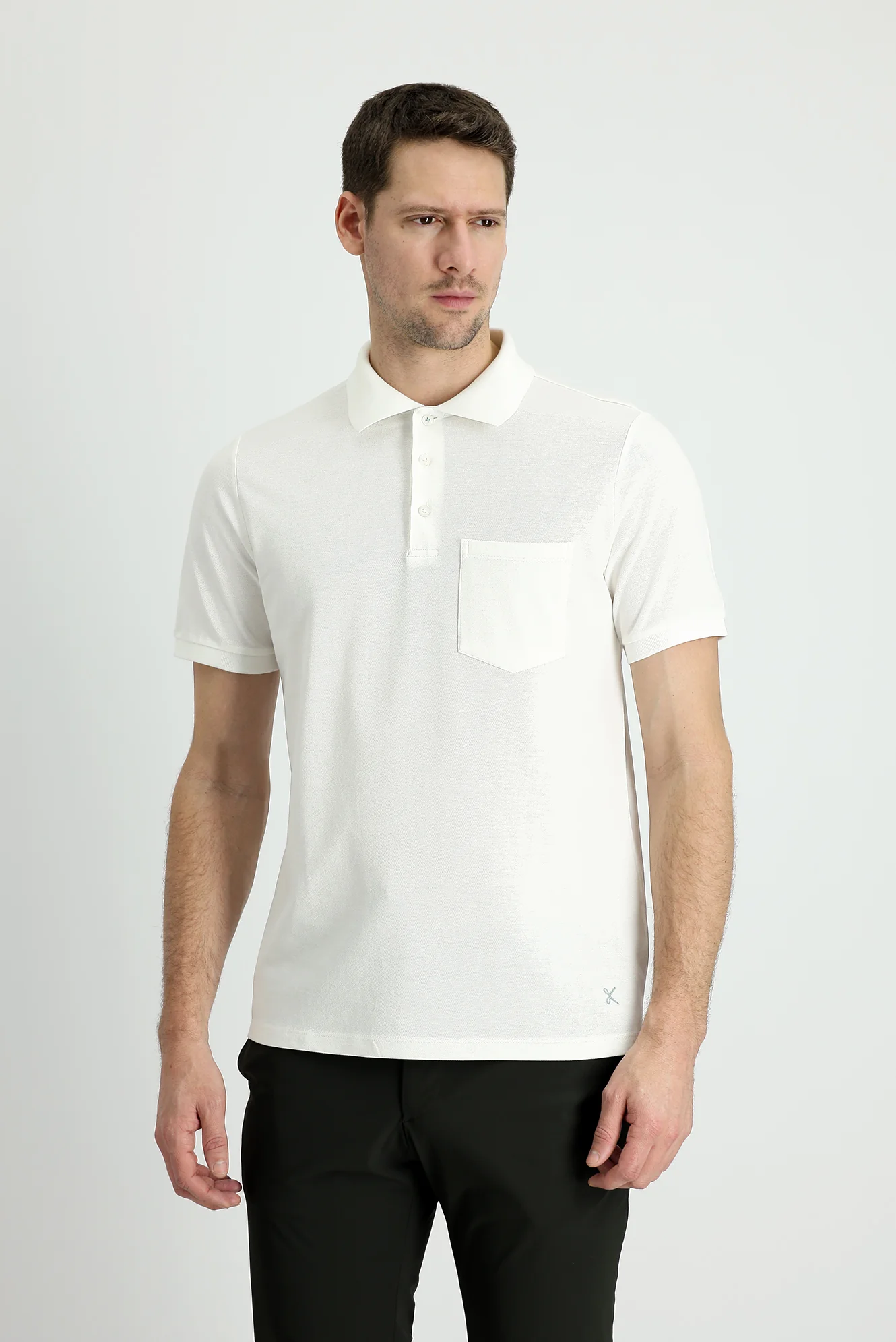 Beyaz Polo Yaka Regular Fit Nakışlı Pamuk Tişört - Image 2