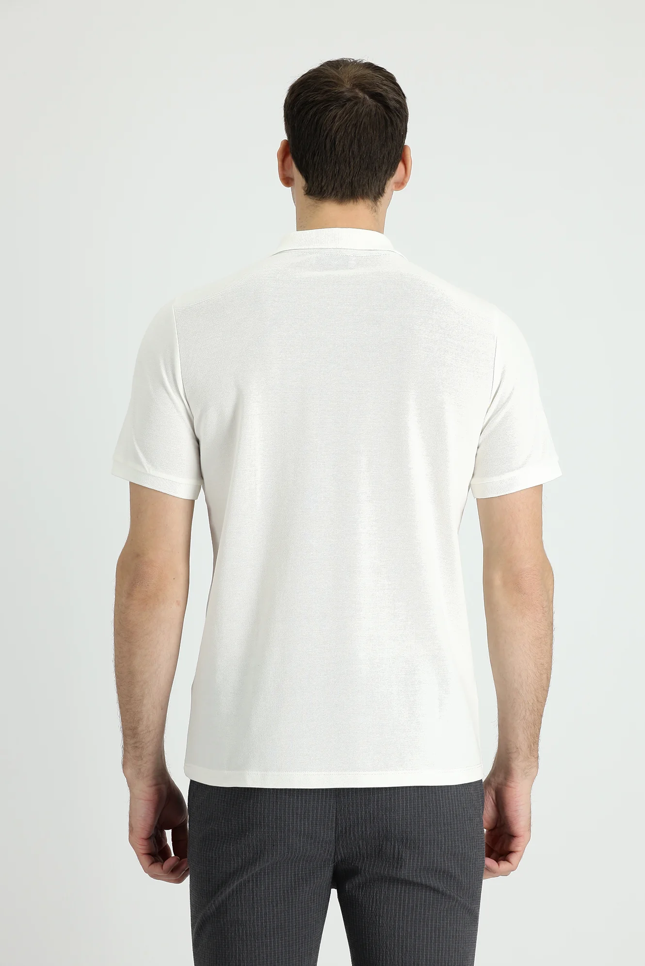 Beyaz Polo Yaka Regular Fit Nakışlı Pamuk Tişört - Image 3