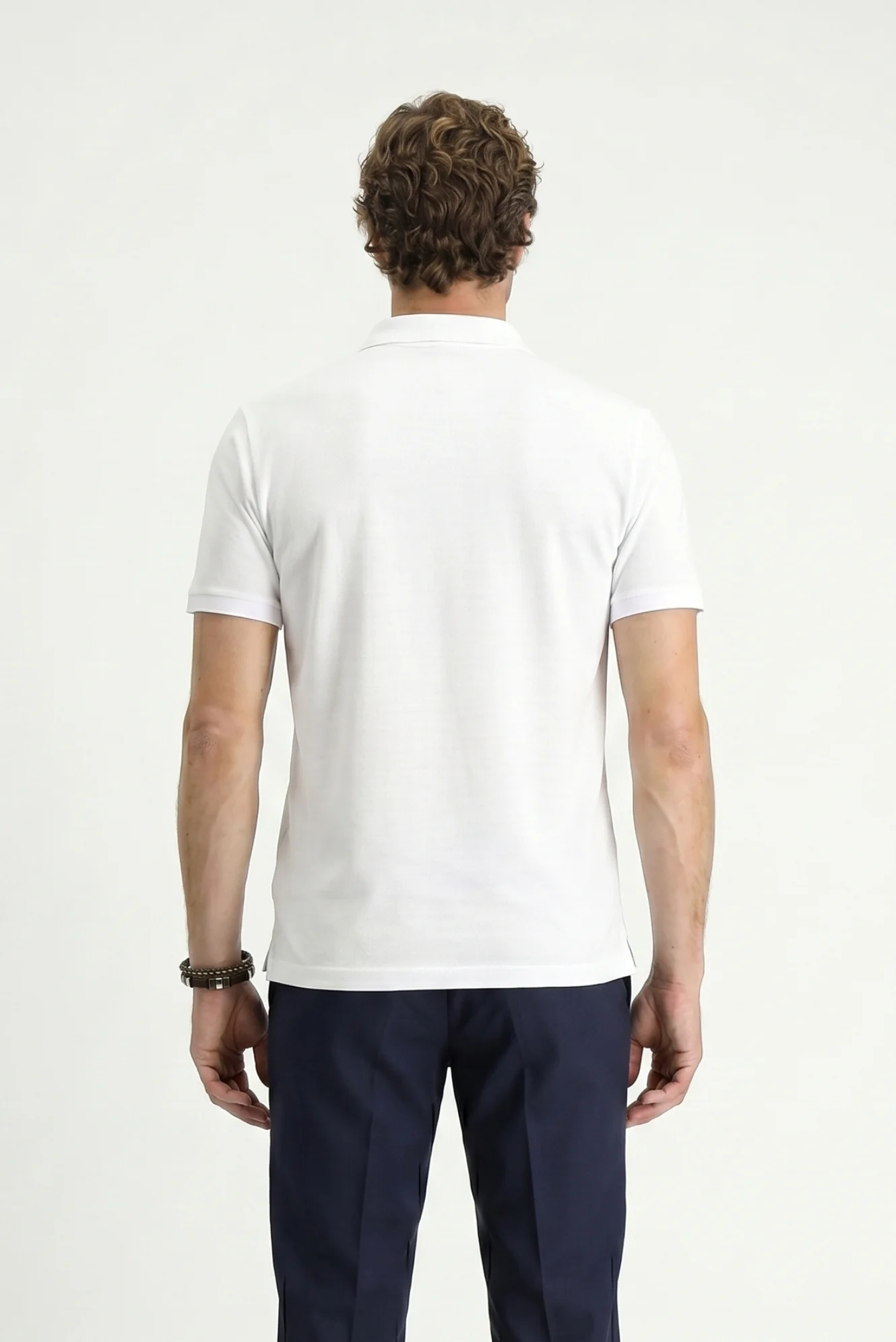 Beyaz Polo Yaka Regular Fit Nakışlı Pamuklu Tişört - Image 3