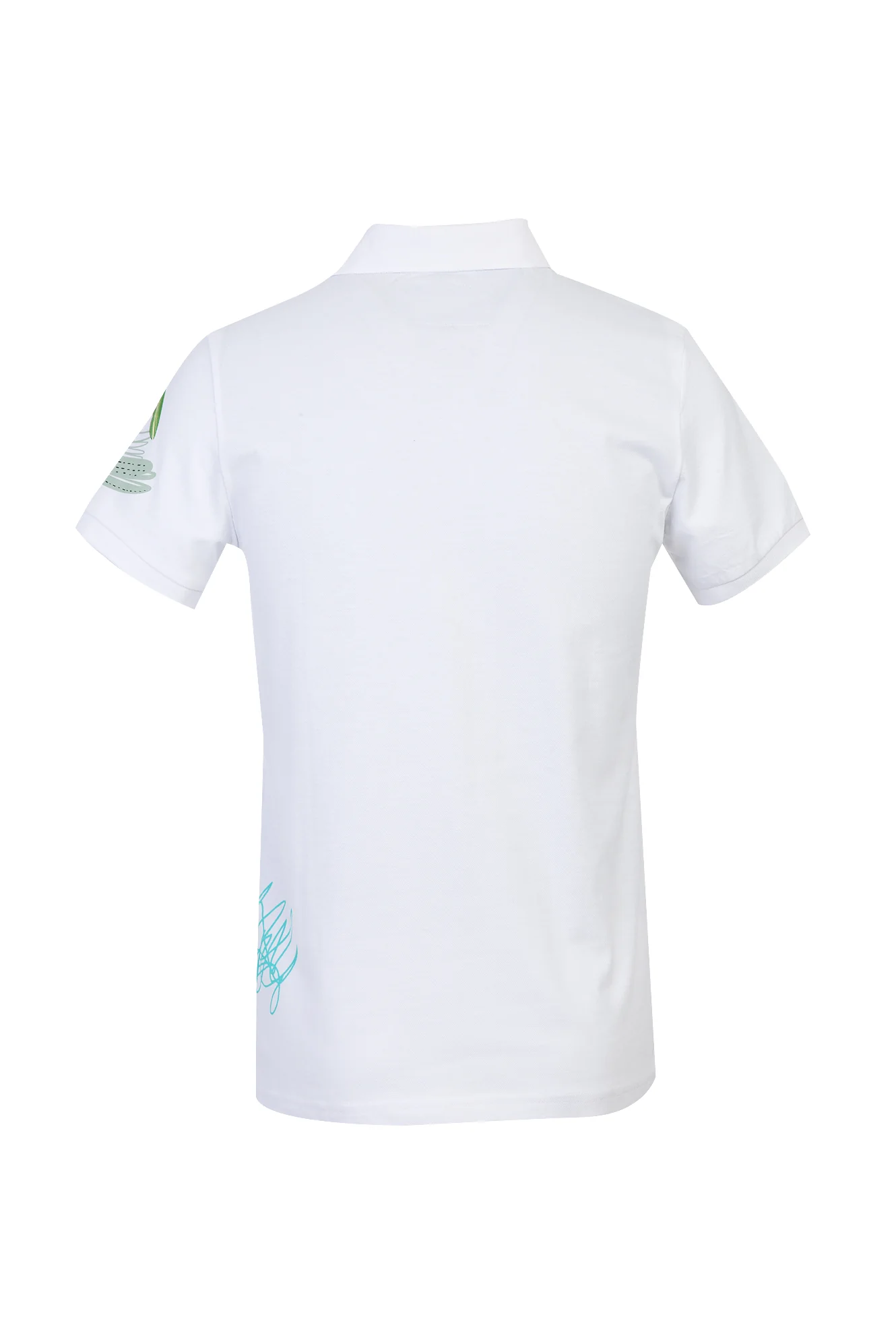 Beyaz Polo Yaka Slim Fit Dar Kesim Baskılı Tişört - Image 2