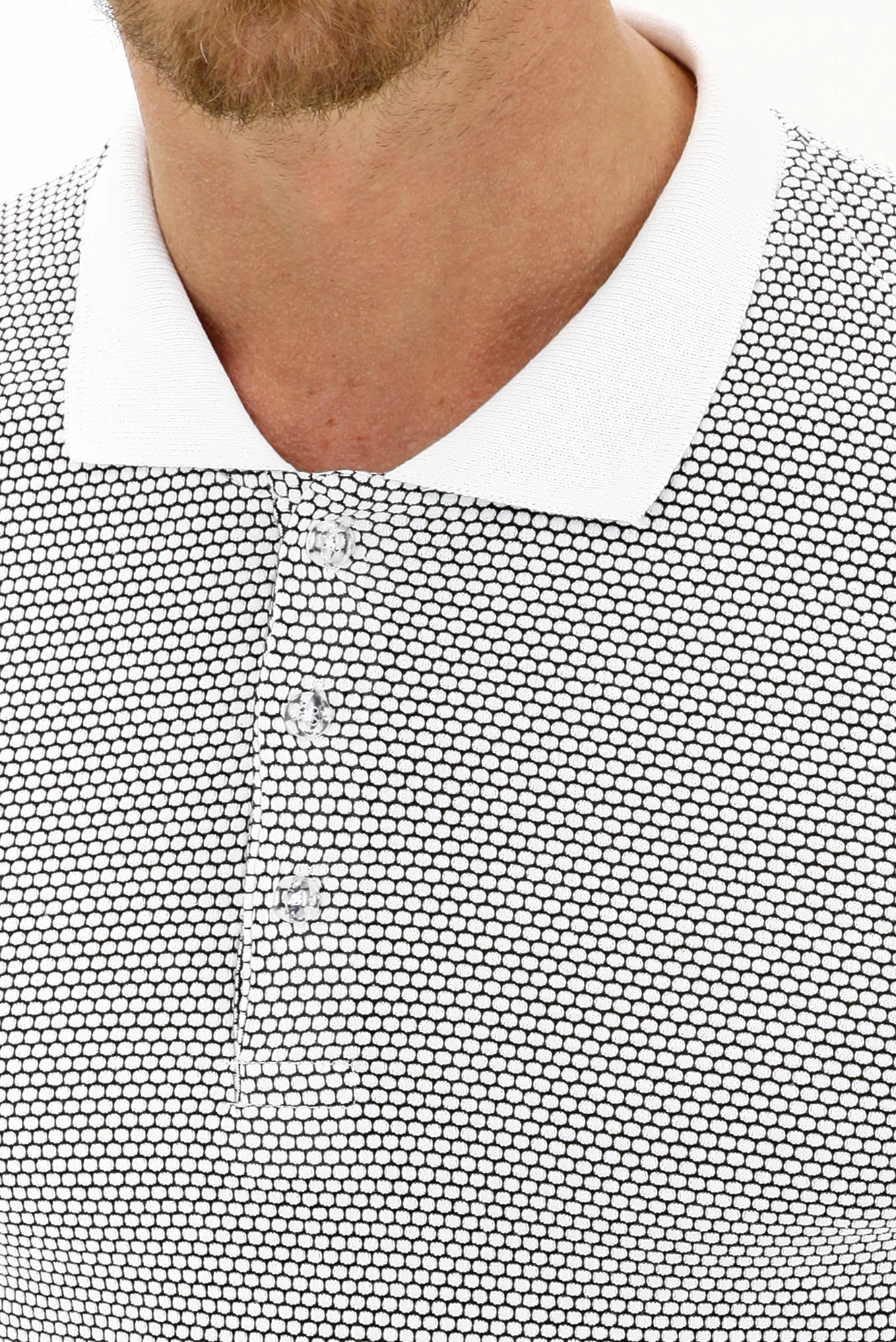 Beyaz Polo Yaka Slim Fit Dar Kesim Desenli Tişört - Image 4