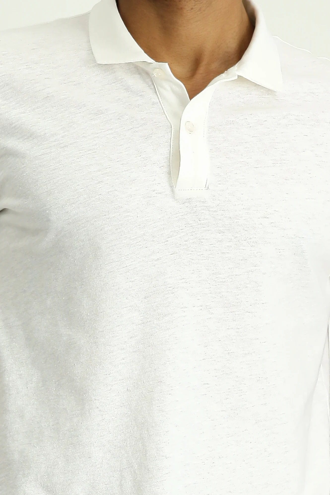 Beyaz Polo Yaka Slim Fit Dar Kesim Keten Karışımlı Tişört - Image 4