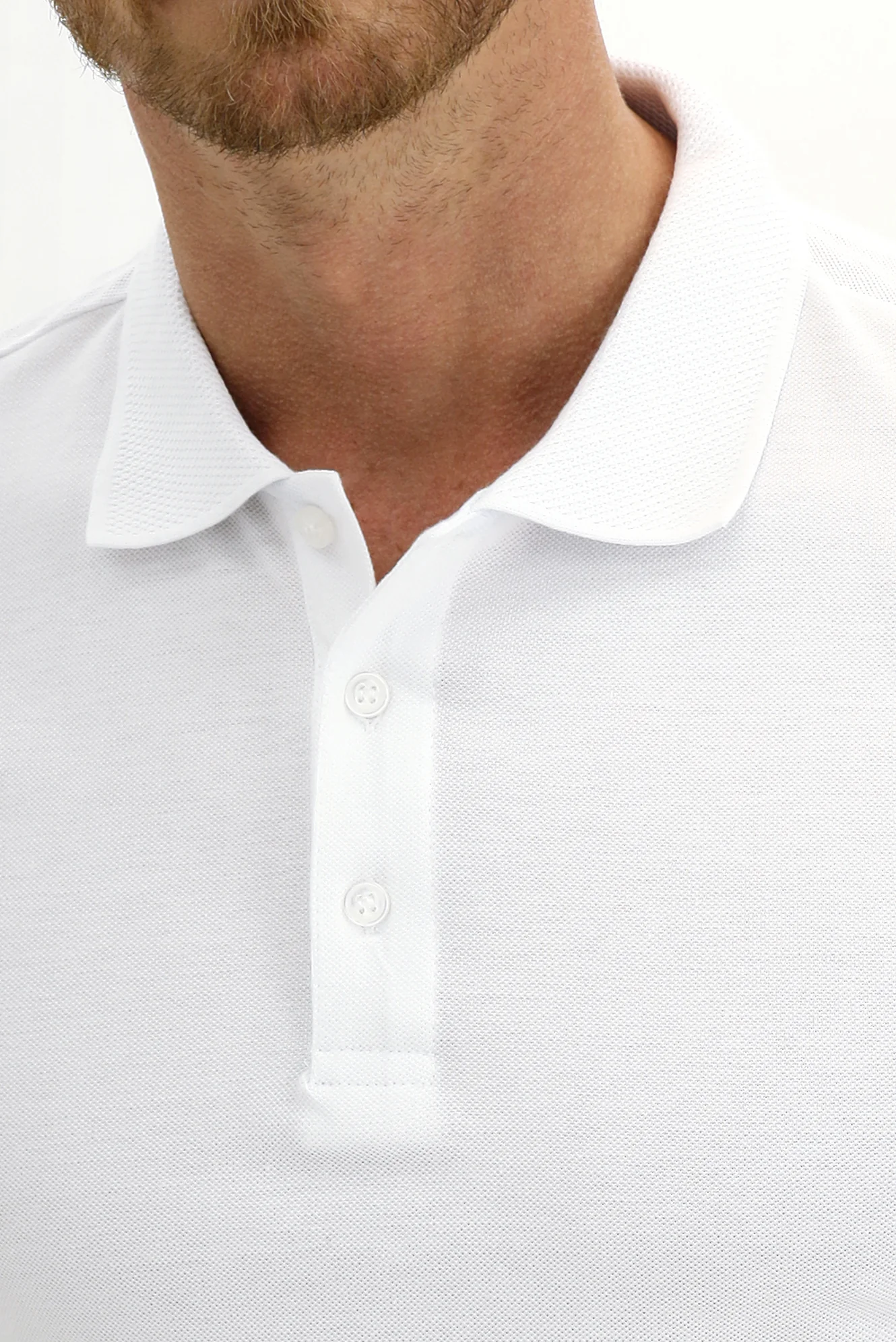 Beyaz Polo Yaka Slim Fit Dar Kesim Nakışlı Pamuk Tişört - Image 5