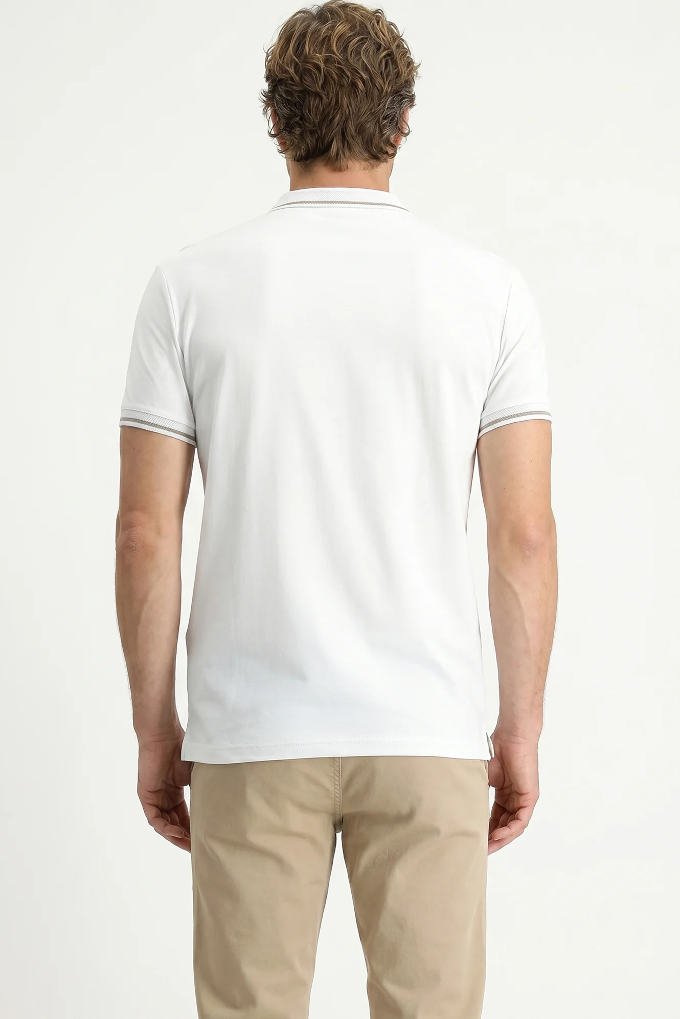 Beyaz Polo Yaka Slim Fit Yumuşak Dokulu Nakışlı Pamuklu Likralı Esnek Tişört - Image 6