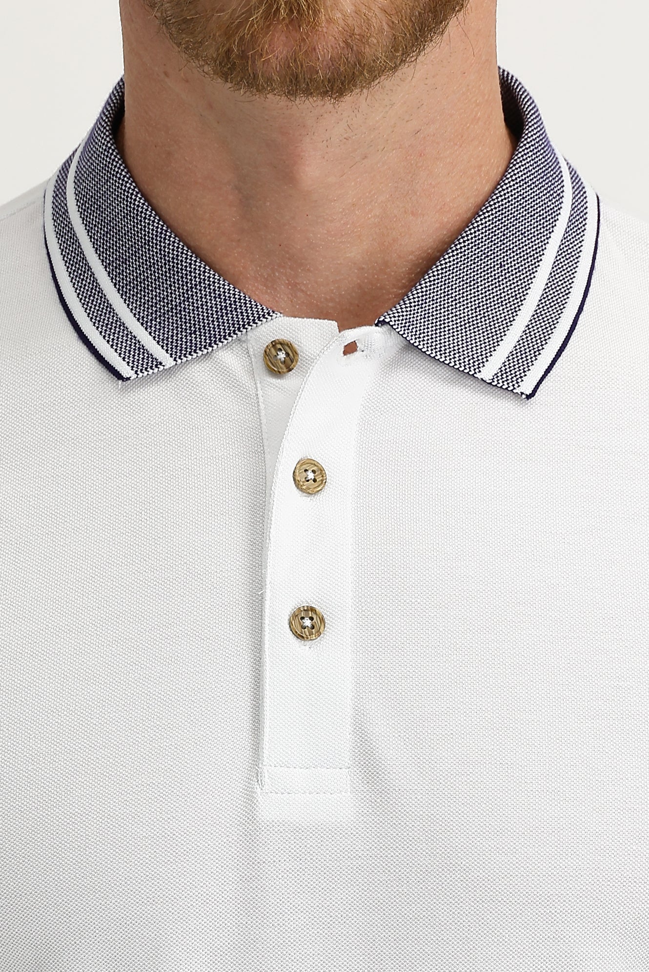Beyaz Polo Yaka Slim Fit Dar Kesim Pamuk Tişört - Image 3