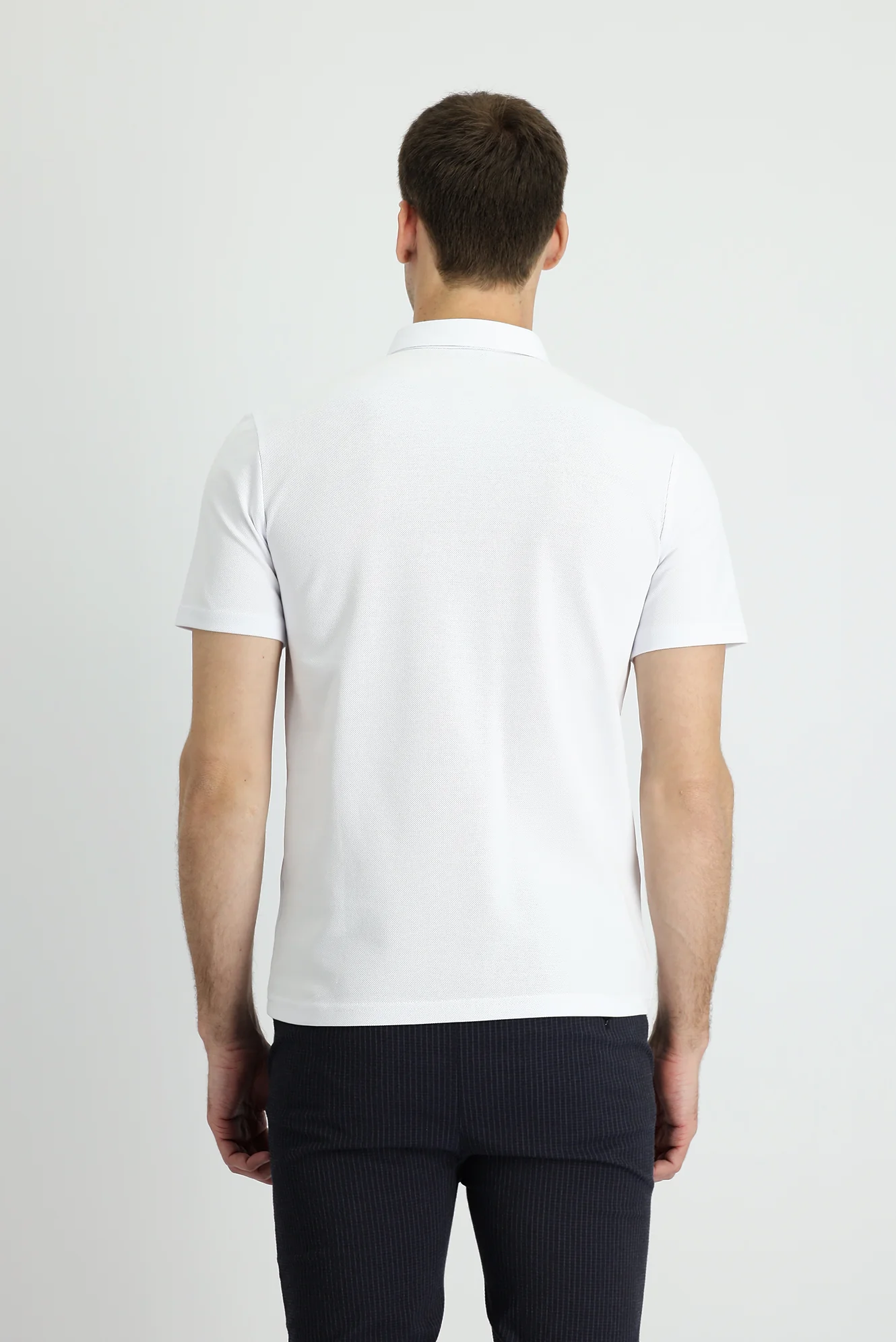 Beyaz Polo Yaka Slim Fit Dar Kesim Pamuk Tişört - Image 2