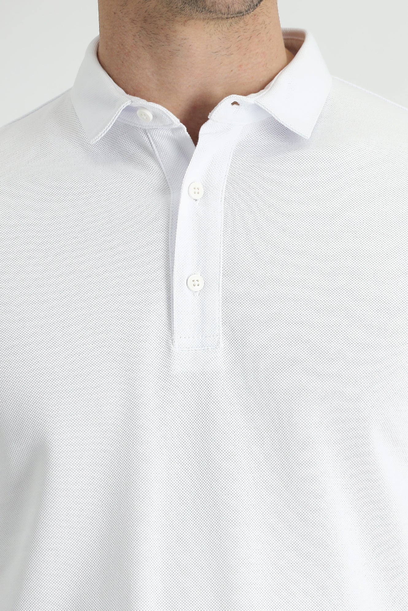 Beyaz Polo Yaka Slim Fit Dar Kesim Pamuk Tişört - Image 3