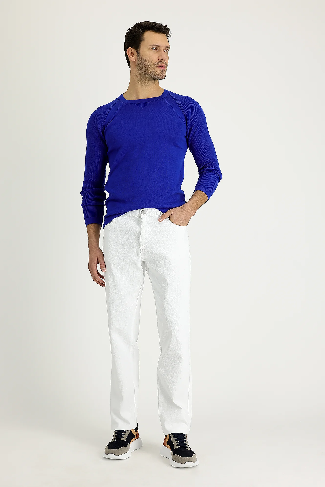 Beyaz Regular Fit Standart Kesim Likralı Kanvas / Chino Pantolon