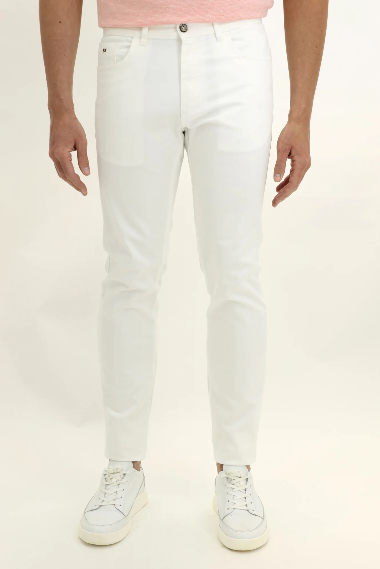 Beyaz Regular Fit Standart Kesim Likralı Kanvas / Chino Pantolon - Image 2