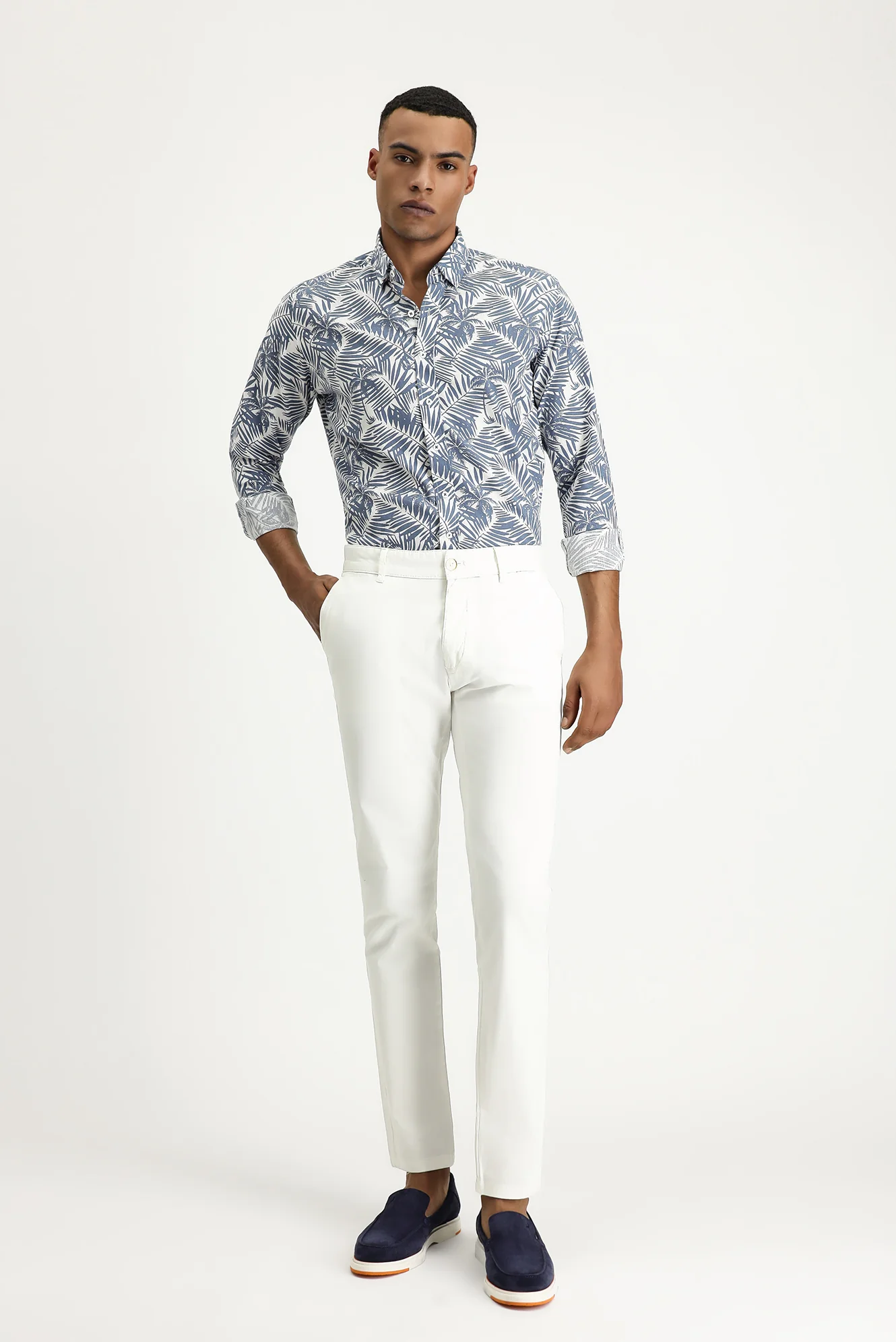 Beyaz Regular Fit Standart Kesim Likralı Kanvas / Chino Pantolon - Image 7