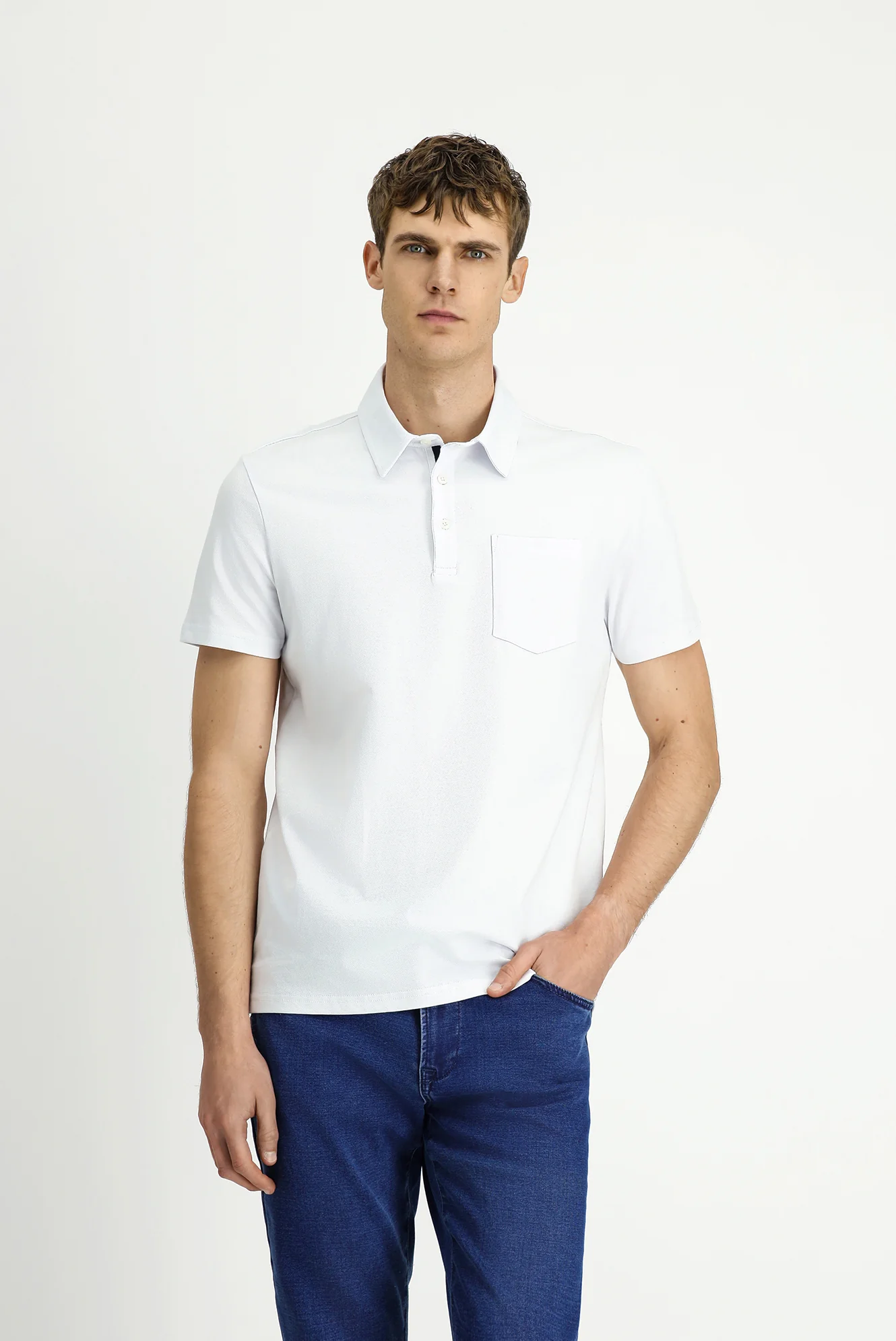 Beyaz Regular Fit Pamuk Cepli Polo Yaka Tişört - Image 4