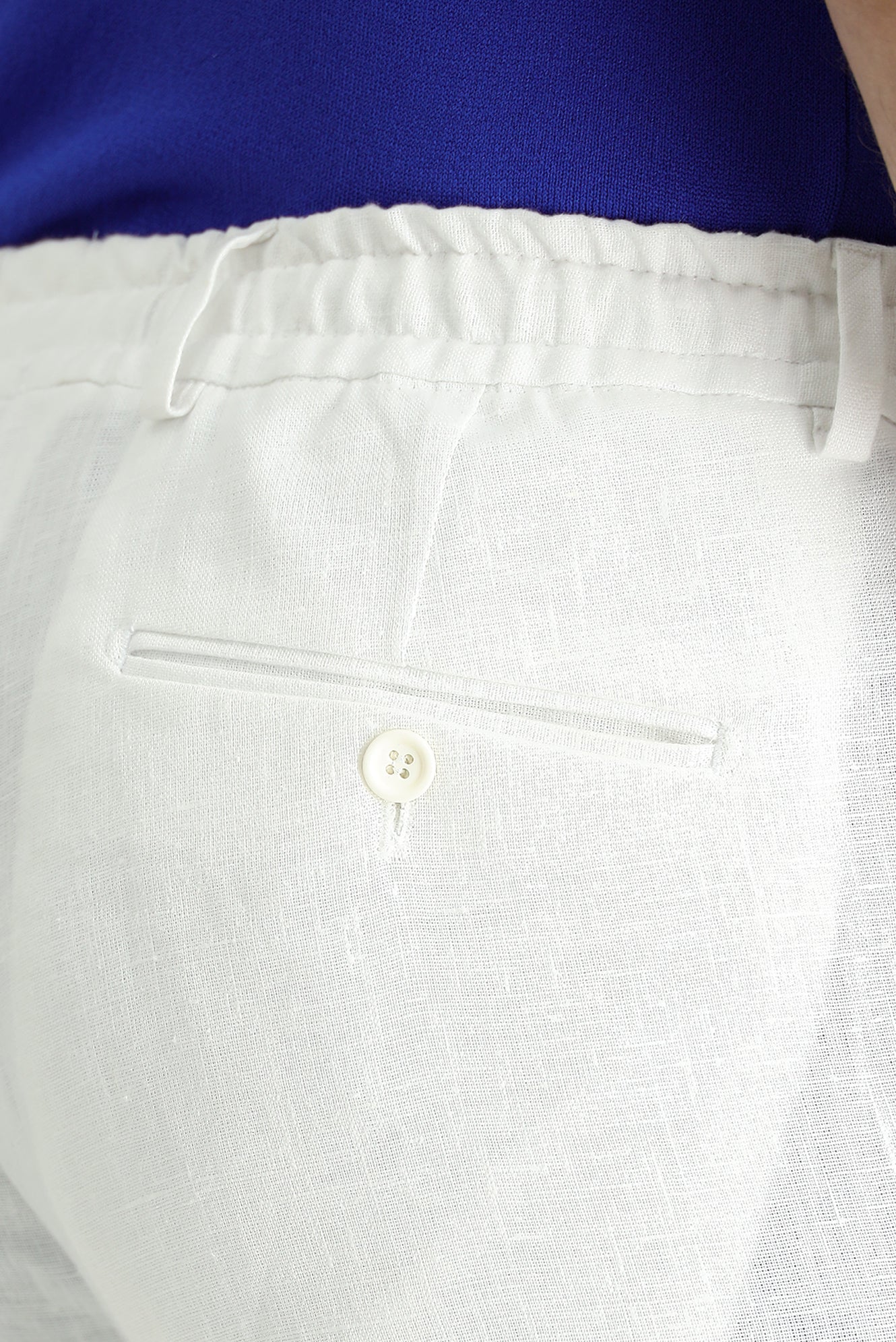Beyaz 7 Drop Slim Fit Dar Kesim Beli Lastikli İpli Keten Klasik Kumaş Pantolon - Image 4