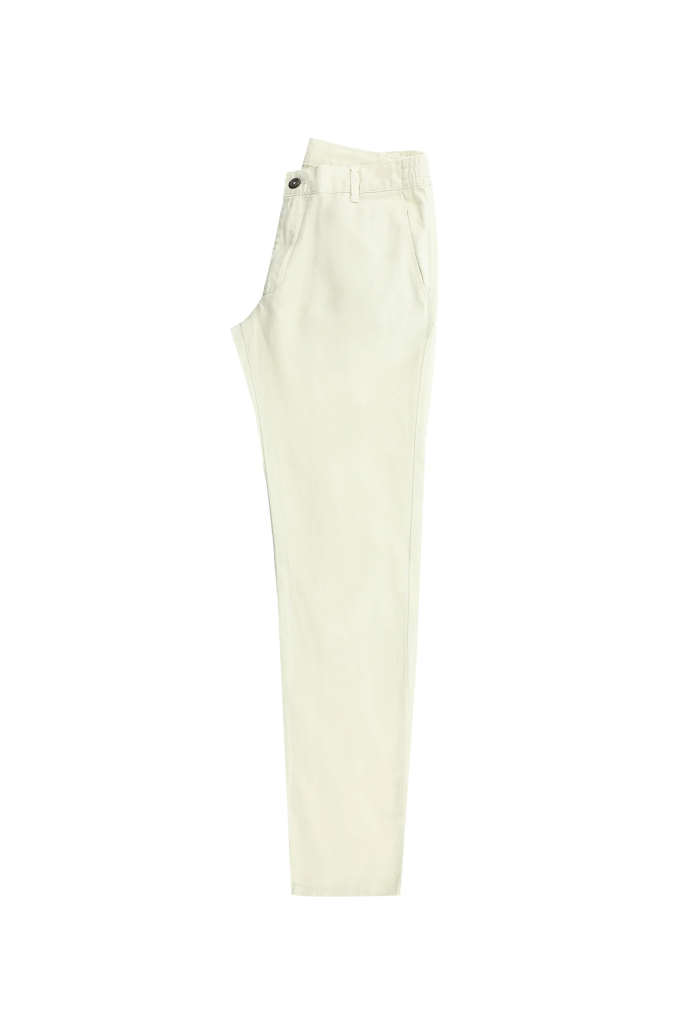 Beyaz Slim Fit Dar Kesim Beli Lastikli Pamuklu Keten Karışımlı Kanvas / Chino Pantolon