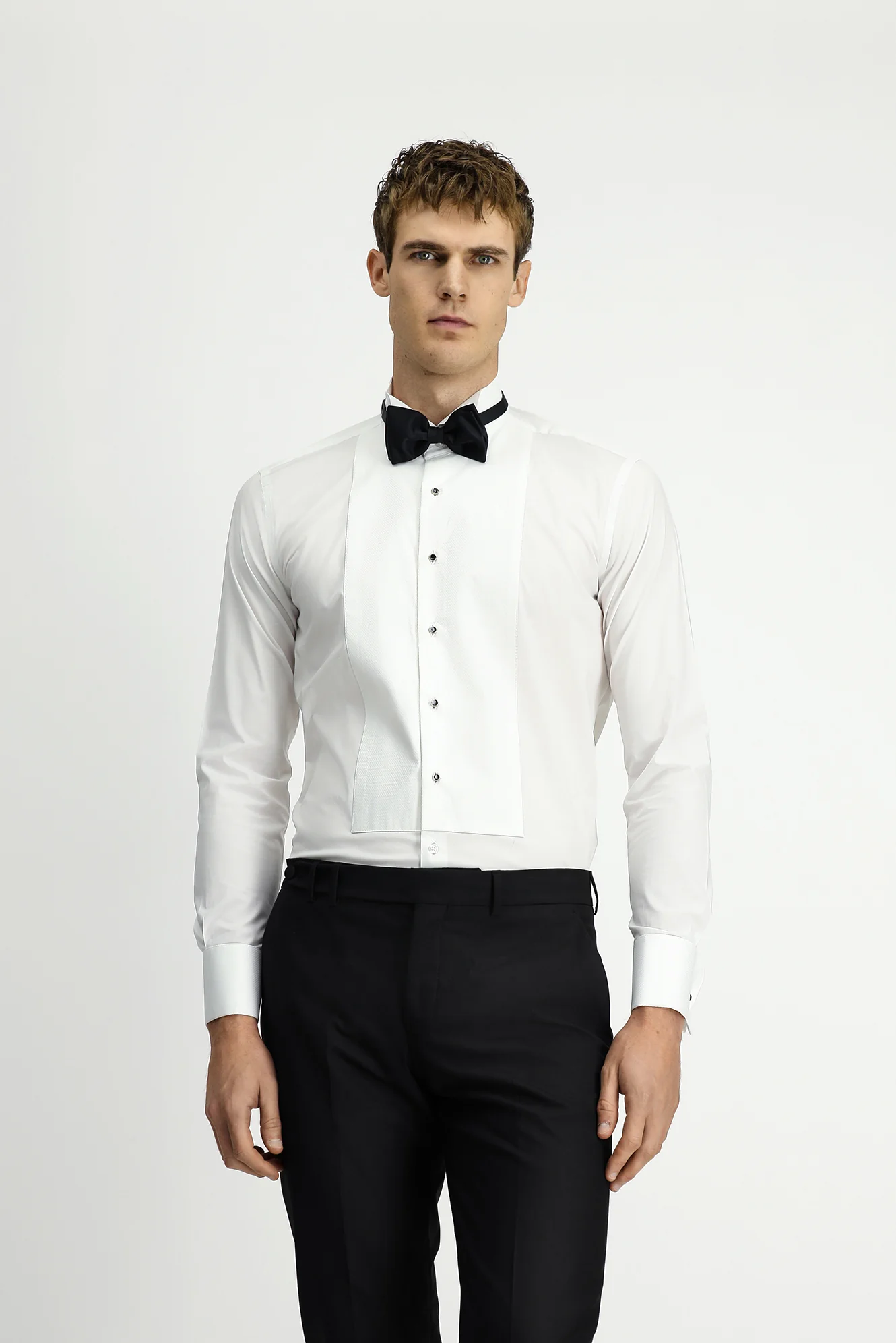 Beyaz Ata Yaka Slim Fit Dar Kesim Desenli Pamuklu Gömlek