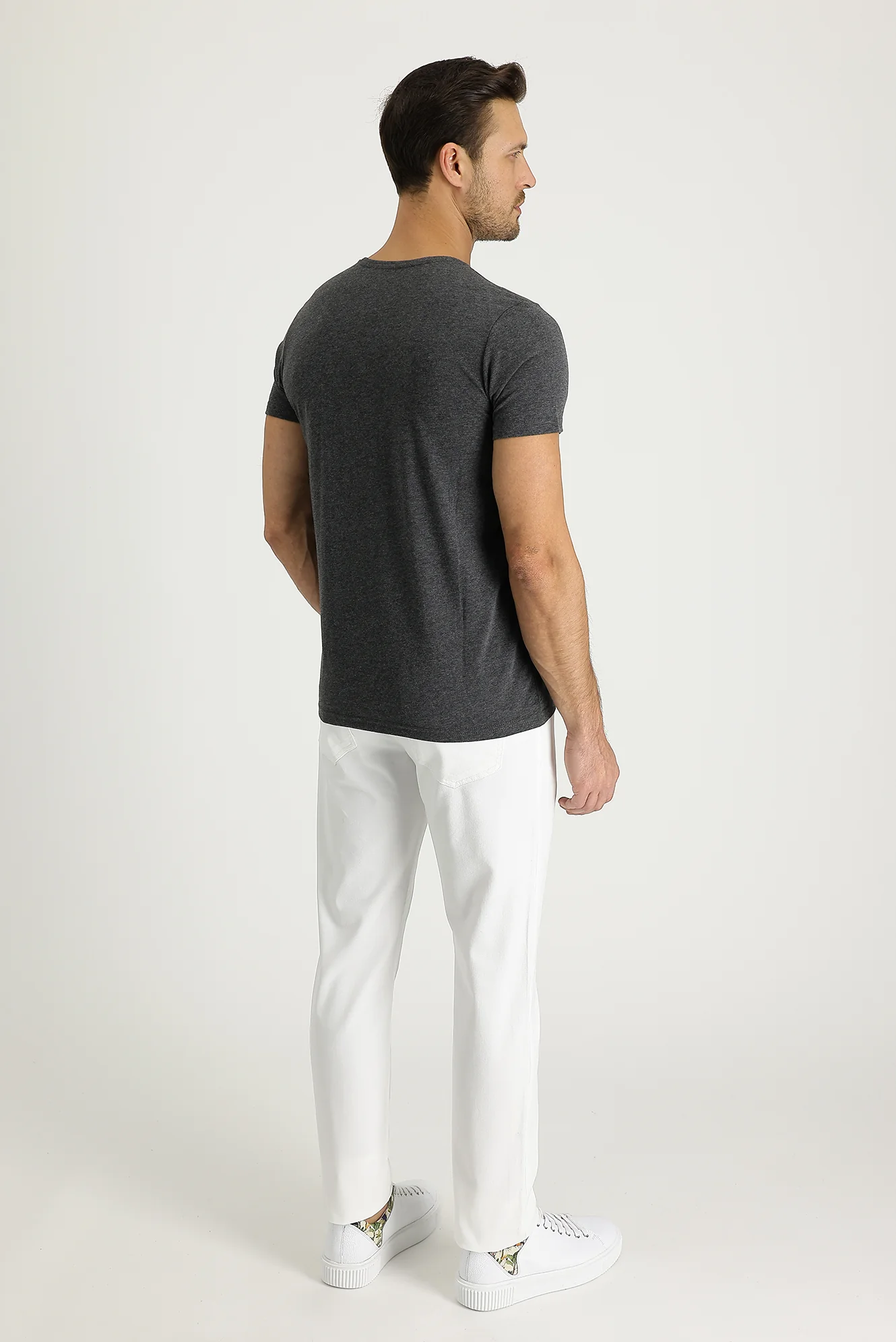 Beyaz Slim Fit Dar Kesim Likralı Kanvas / Chino Pantolon - Image 3