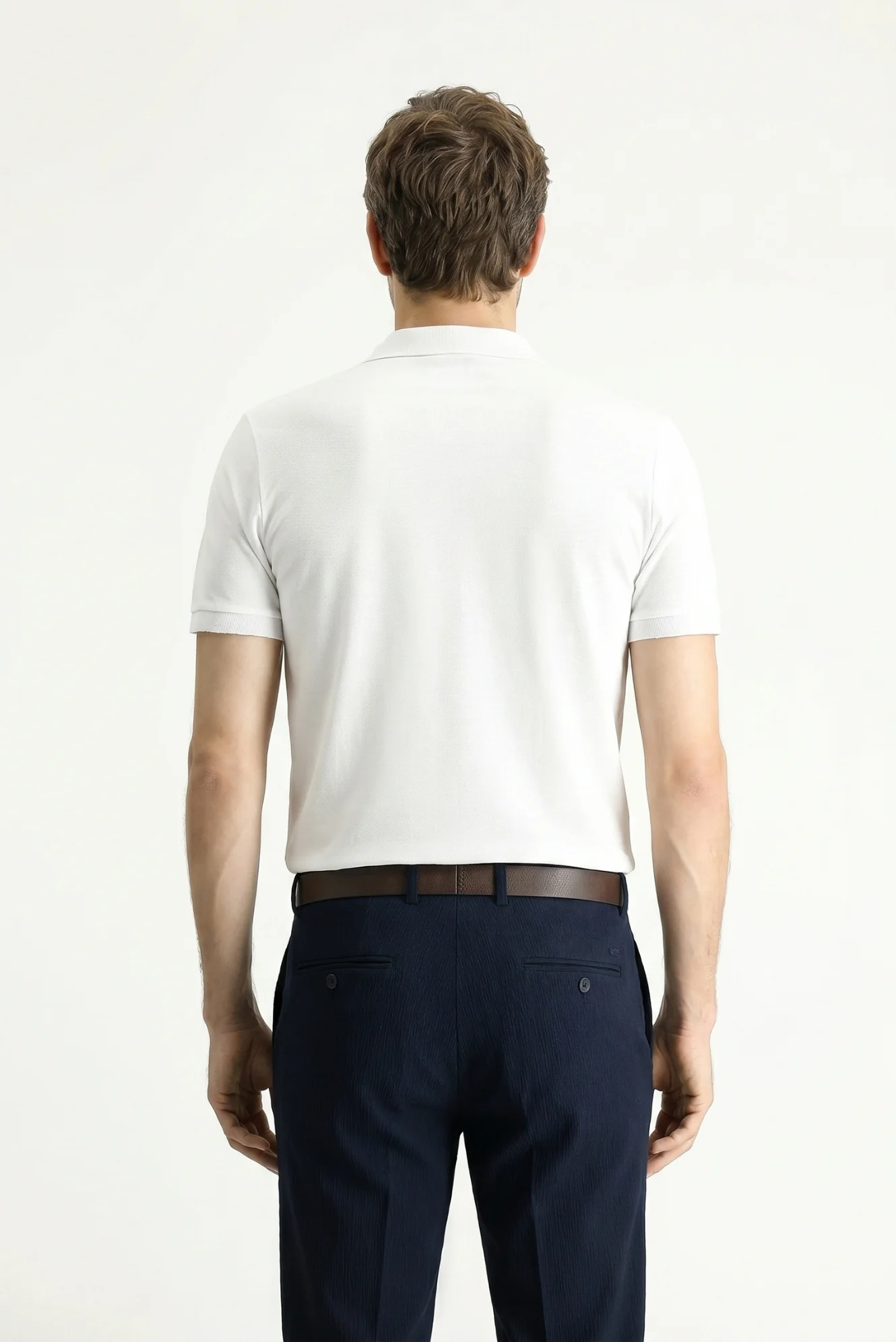 Beyaz Polo Yaka Slim Fit Nakışlı %100 Pamuk Tişört - Image 3
