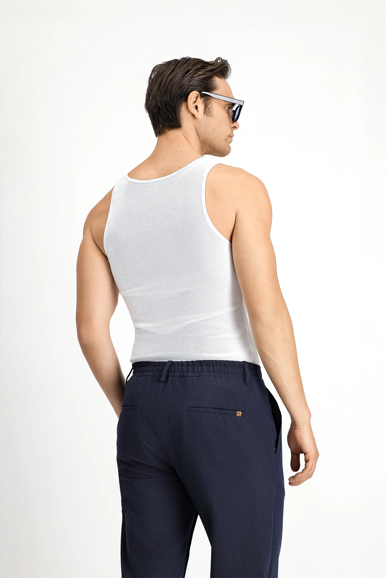 Beyaz Slim Fit Dar Kesim Pamuk Fitilli Atlet - Image 3