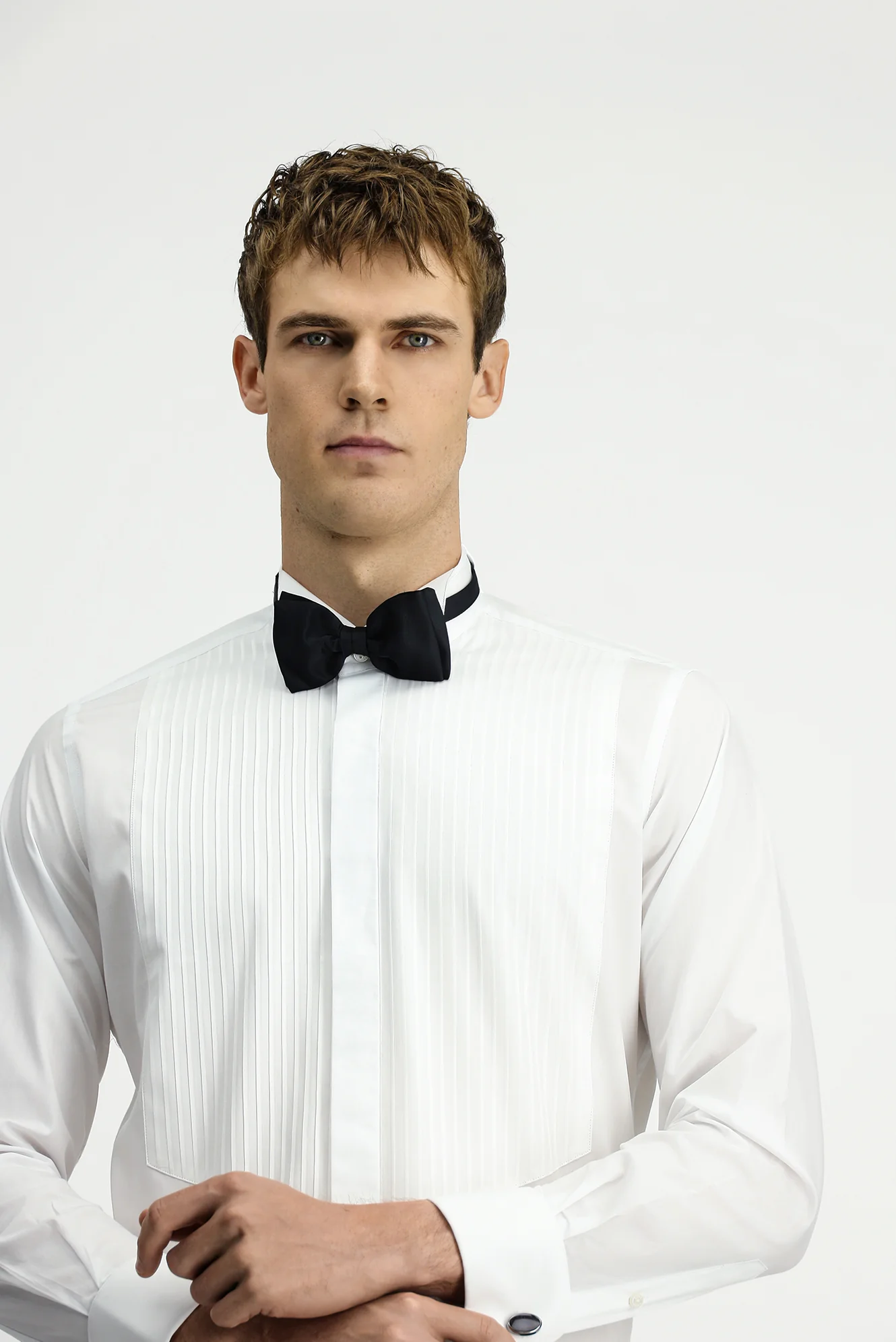 Beyaz Ata Yaka Slim Fit Dar Kesim Pamuk Piliseli Gömlek - Image 4