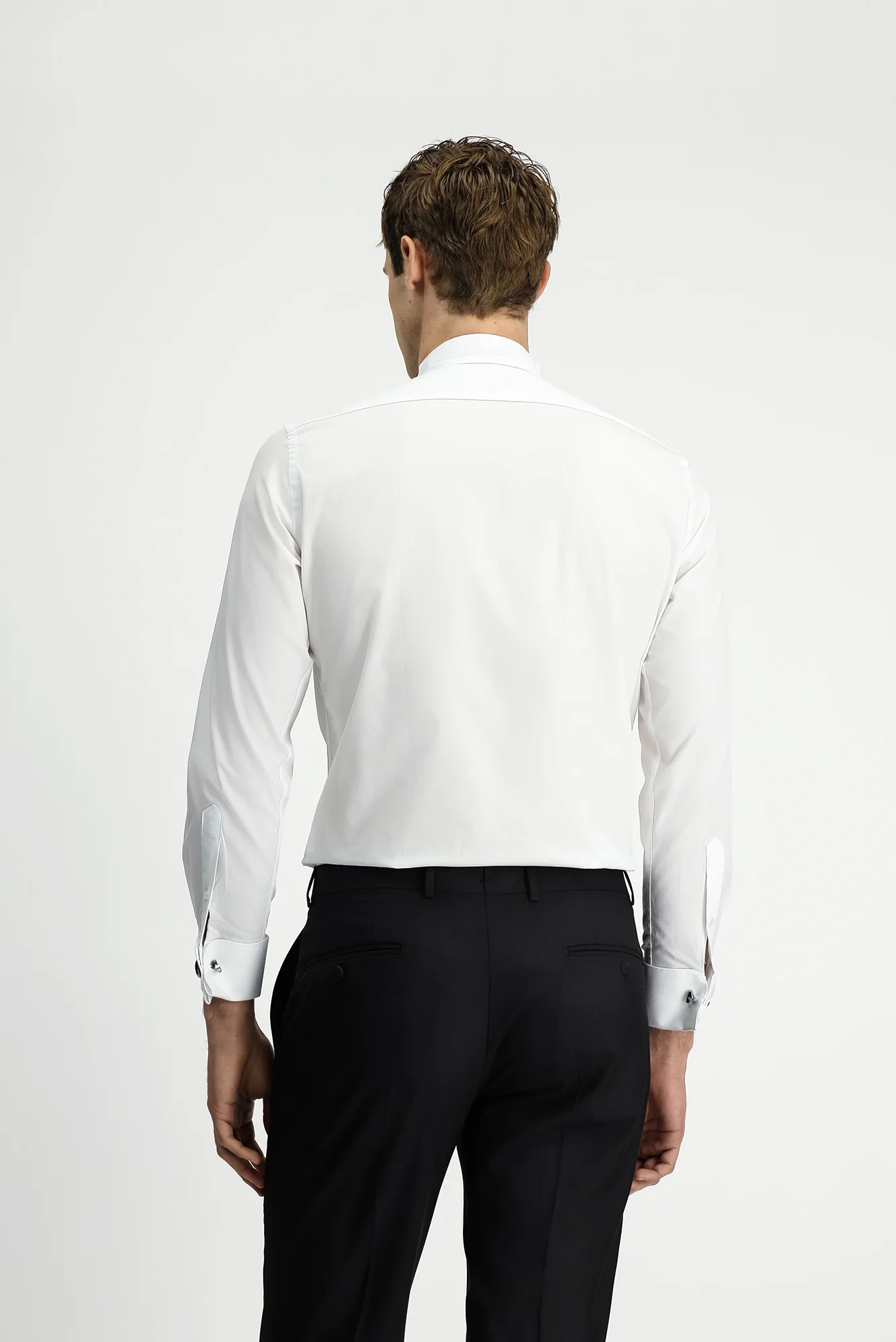 Beyaz Ata Yaka Slim Fit Dar Kesim Pamuk Piliseli Gömlek - Image 5