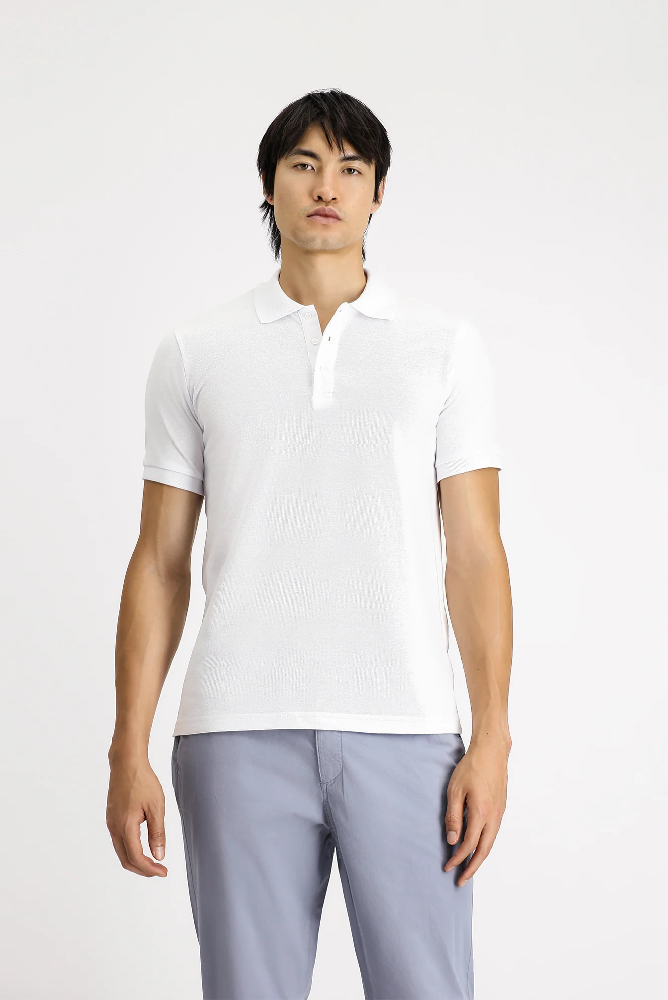 Beyaz Slim Fit Dar Kesim Pamuk Polo Yaka Tişört