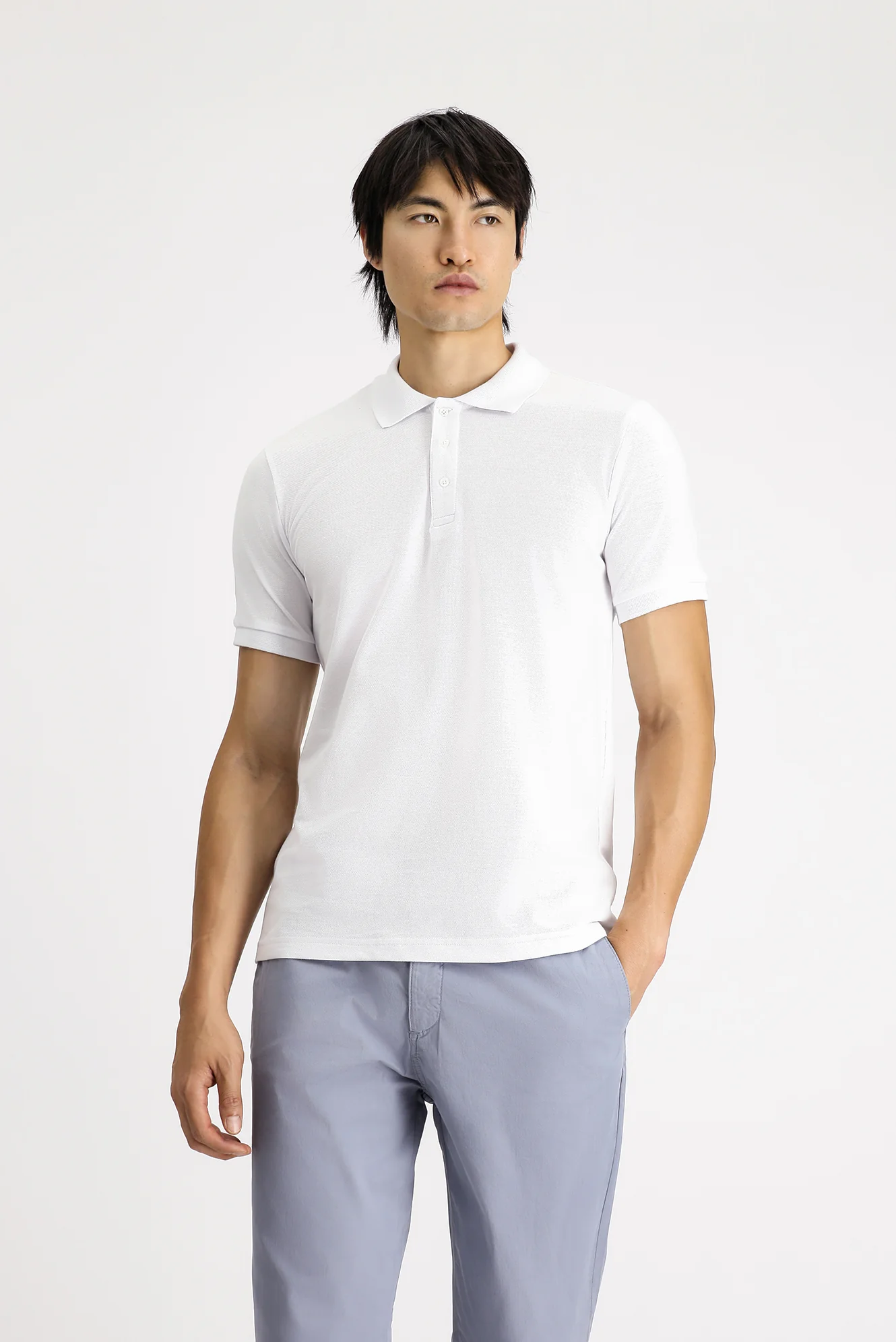 Beyaz Slim Fit Dar Kesim Pamuk Polo Yaka Tişört - Image 3