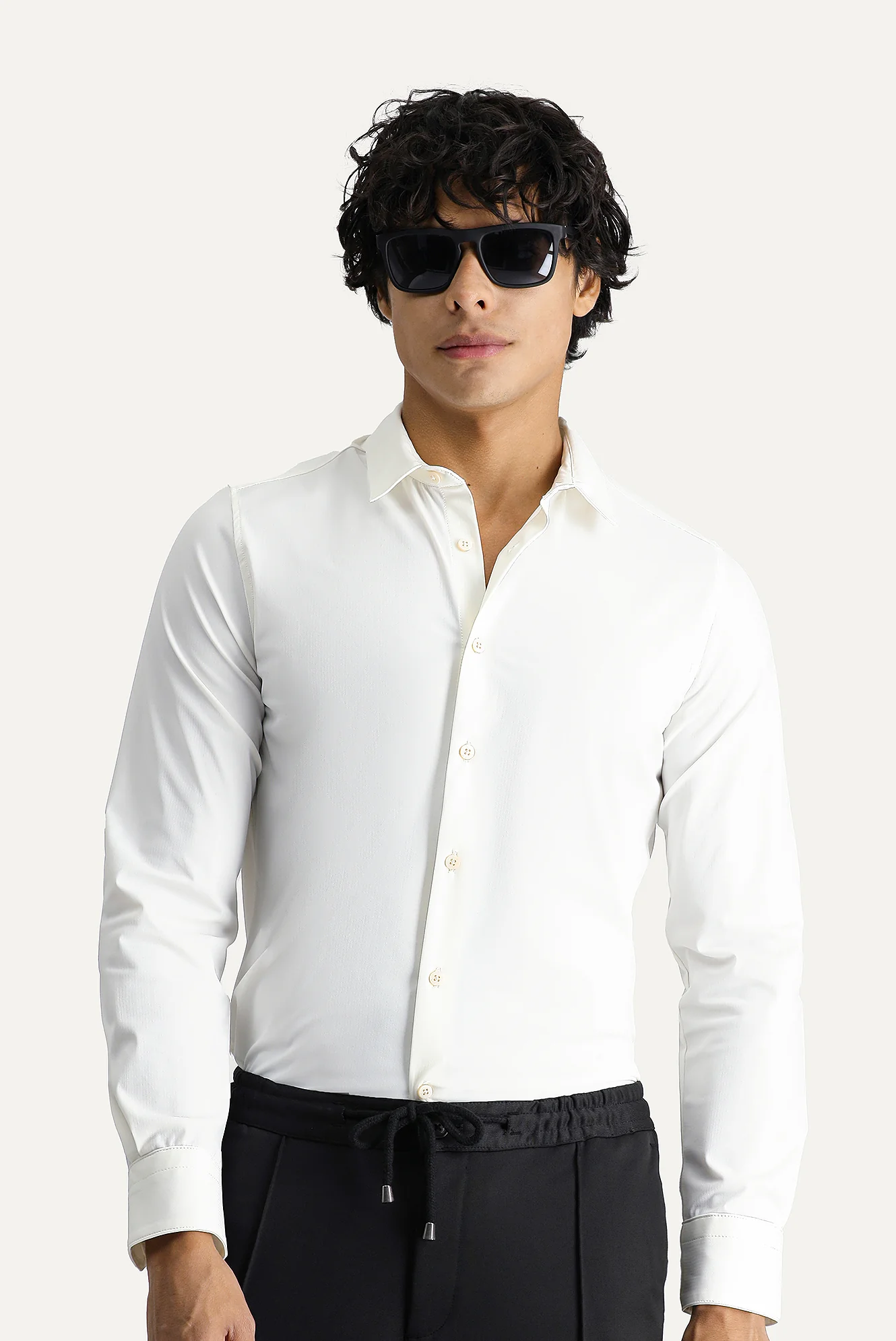 Beyaz Techno-Line Uzun Kol Slim Fit Dar Kesim Gömlek - Image 2
