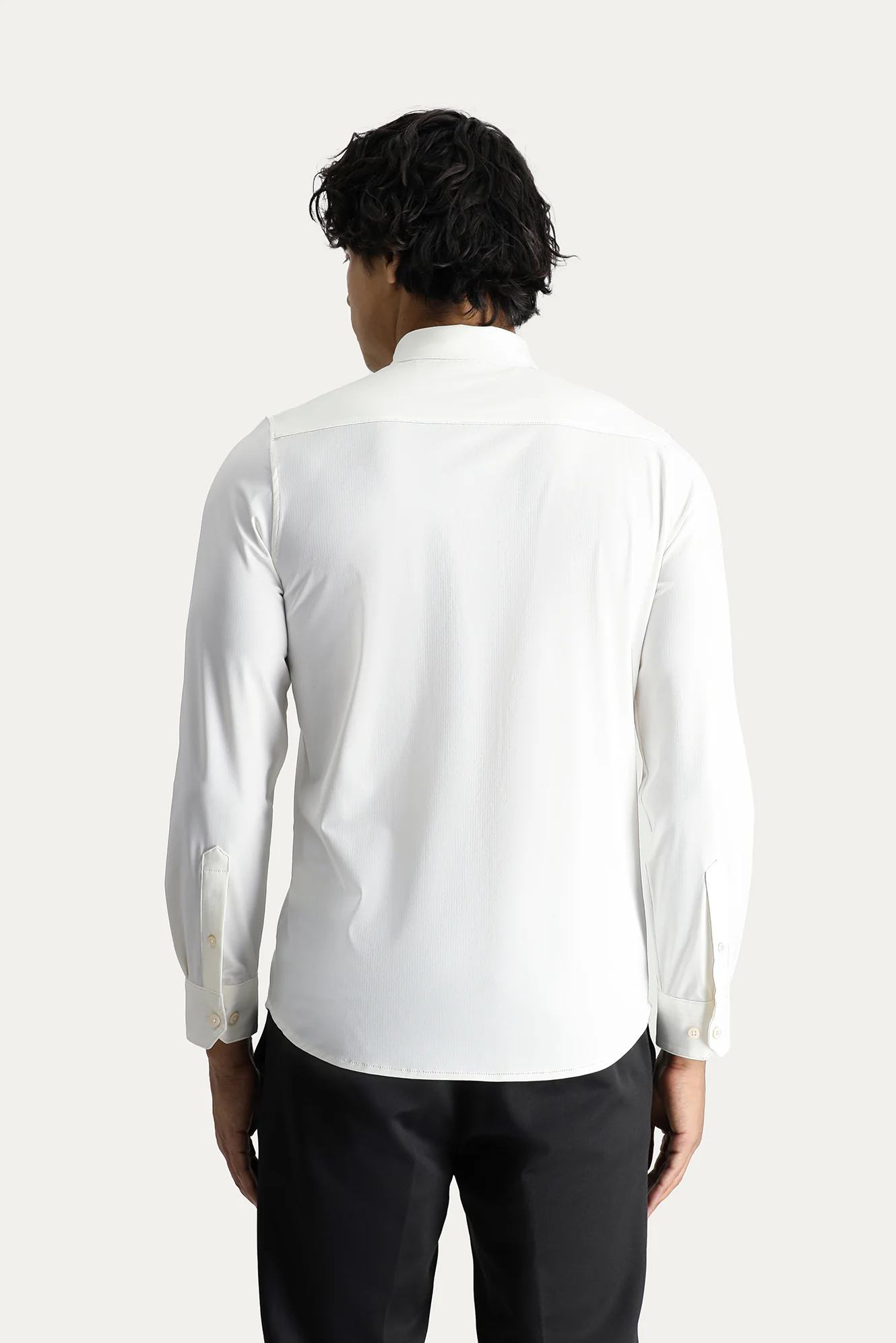 Beyaz Techno-Line Uzun Kol Slim Fit Dar Kesim Gömlek - Image 4